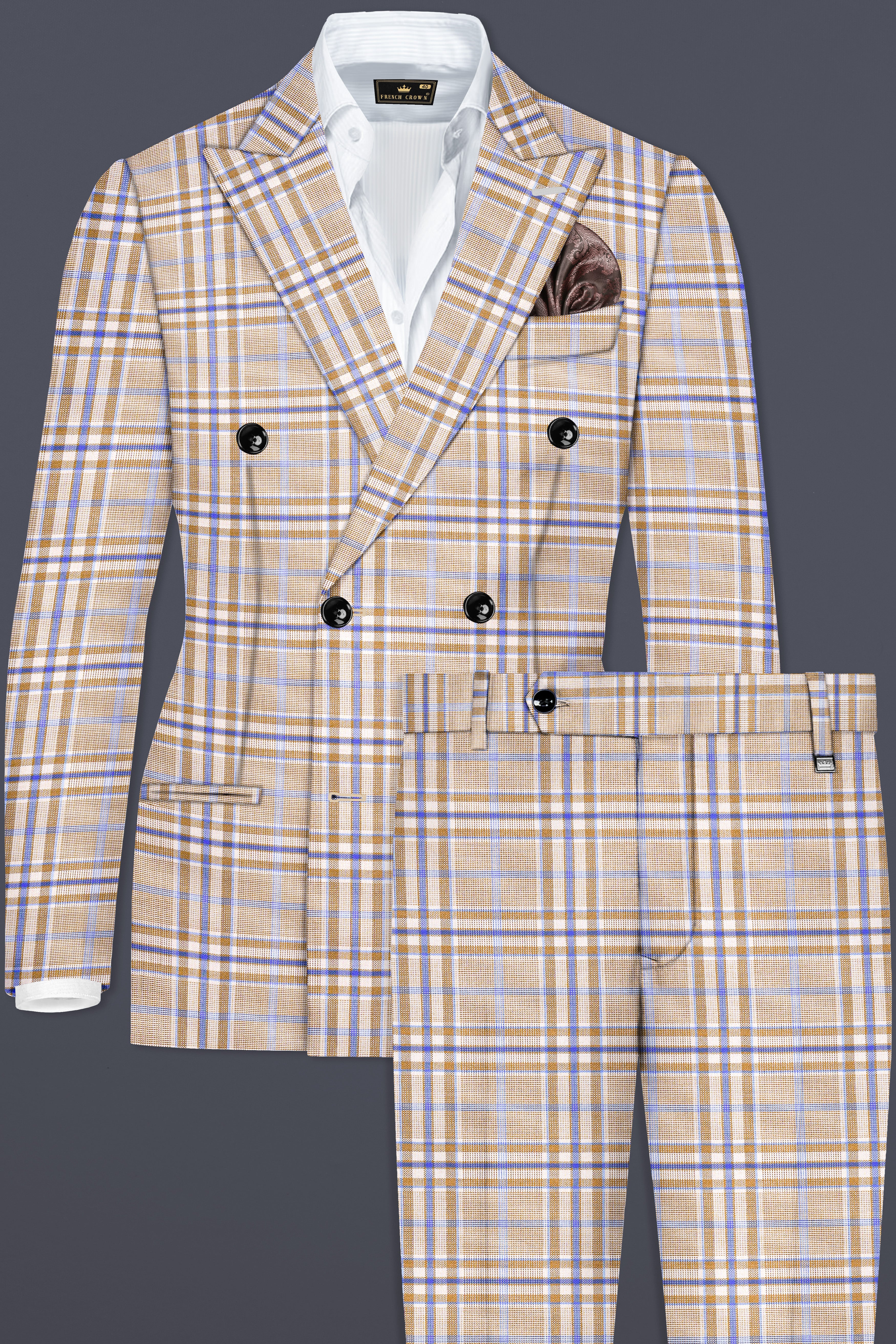 Orchid Cream And Wild Blue Plaid Wool Rich Double Breasted Suit