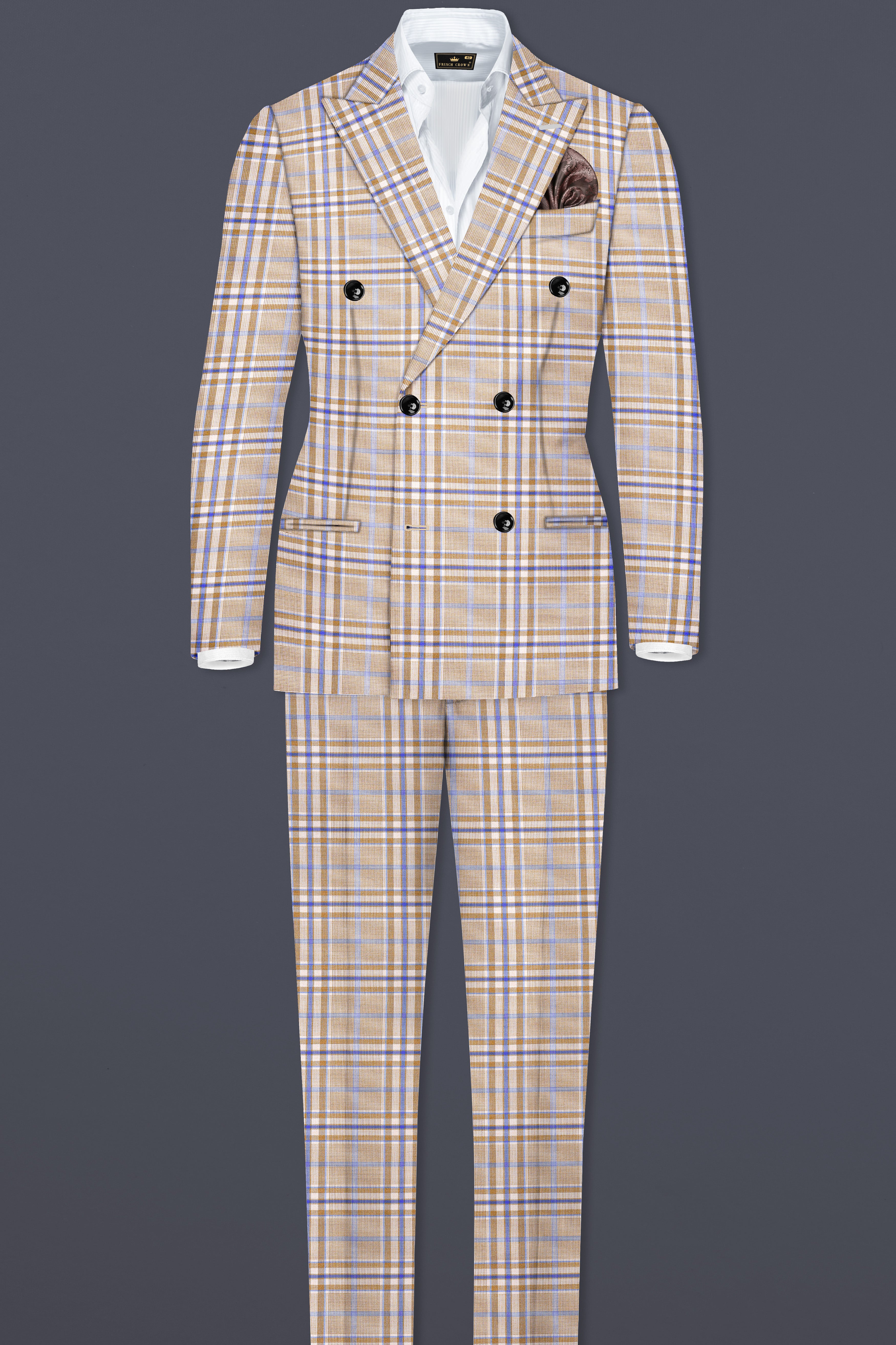 Orchid Cream And Wild Blue Plaid Wool Rich Double Breasted Suit