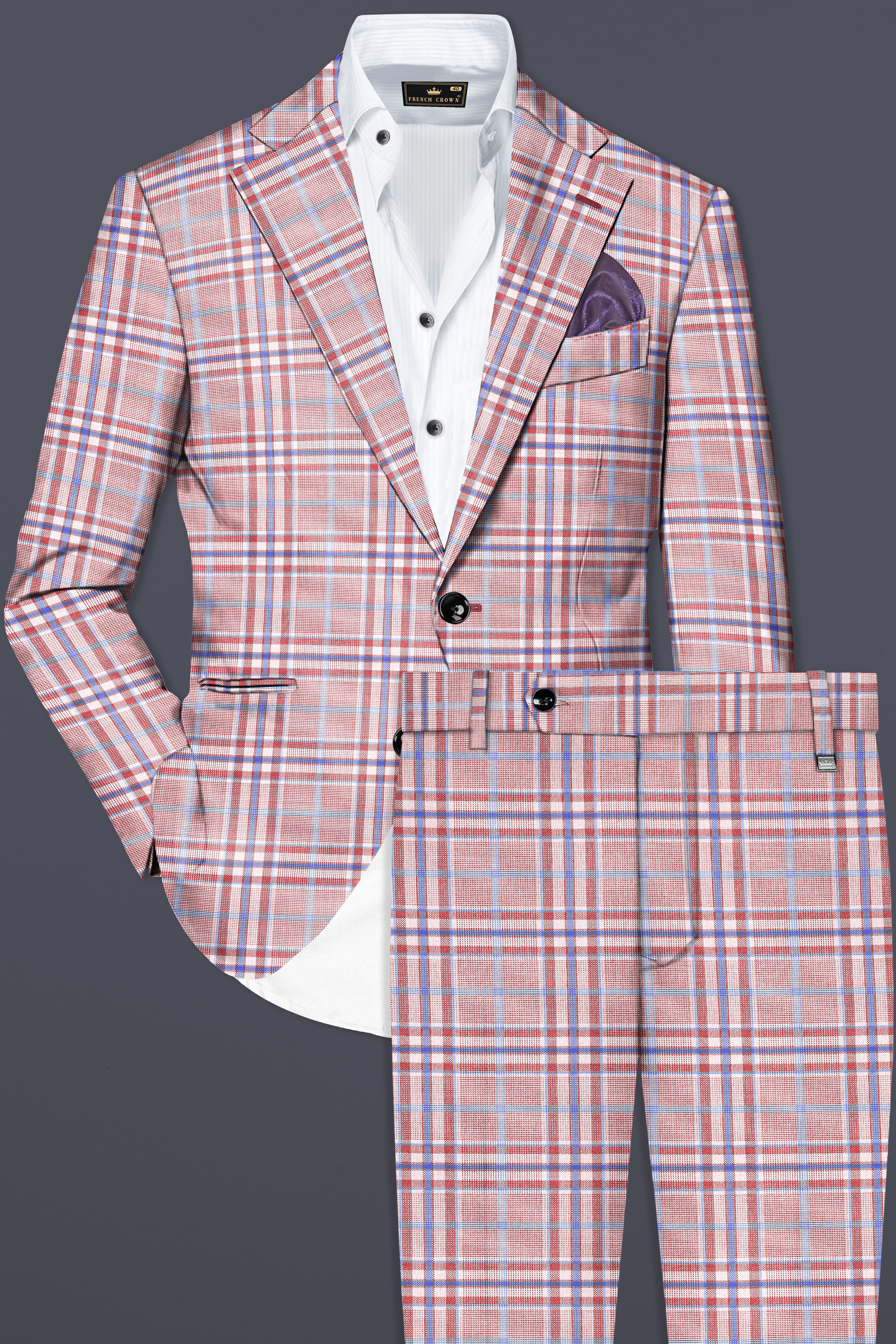 Turkish Rose Pink And Wild Blue Plaid Wool Rich Single Breasted Suit