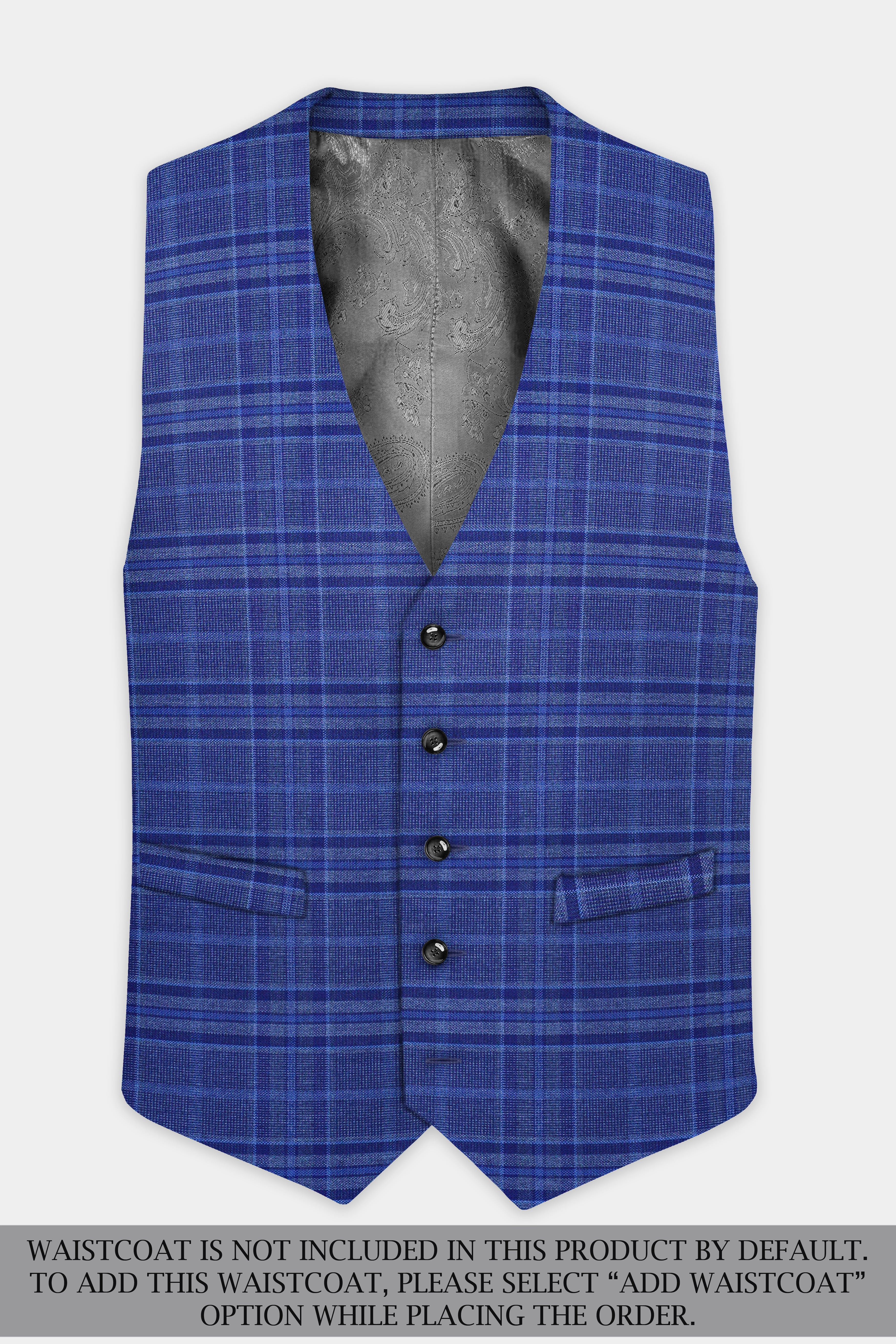 Chambray Blue Plaid Wool Rich Double Breasted Suit