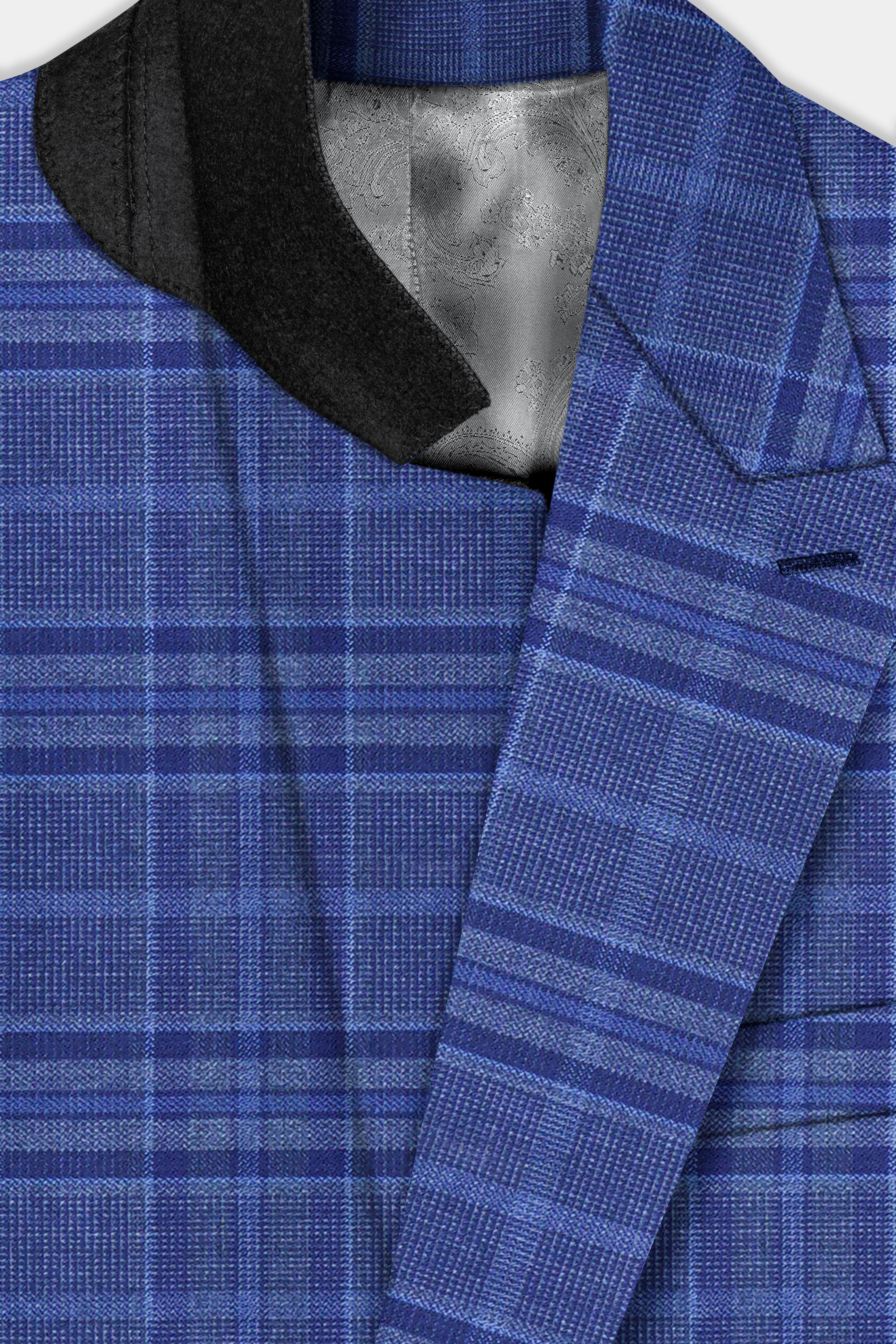 Chambray Blue Plaid Wool Rich Double Breasted Suit