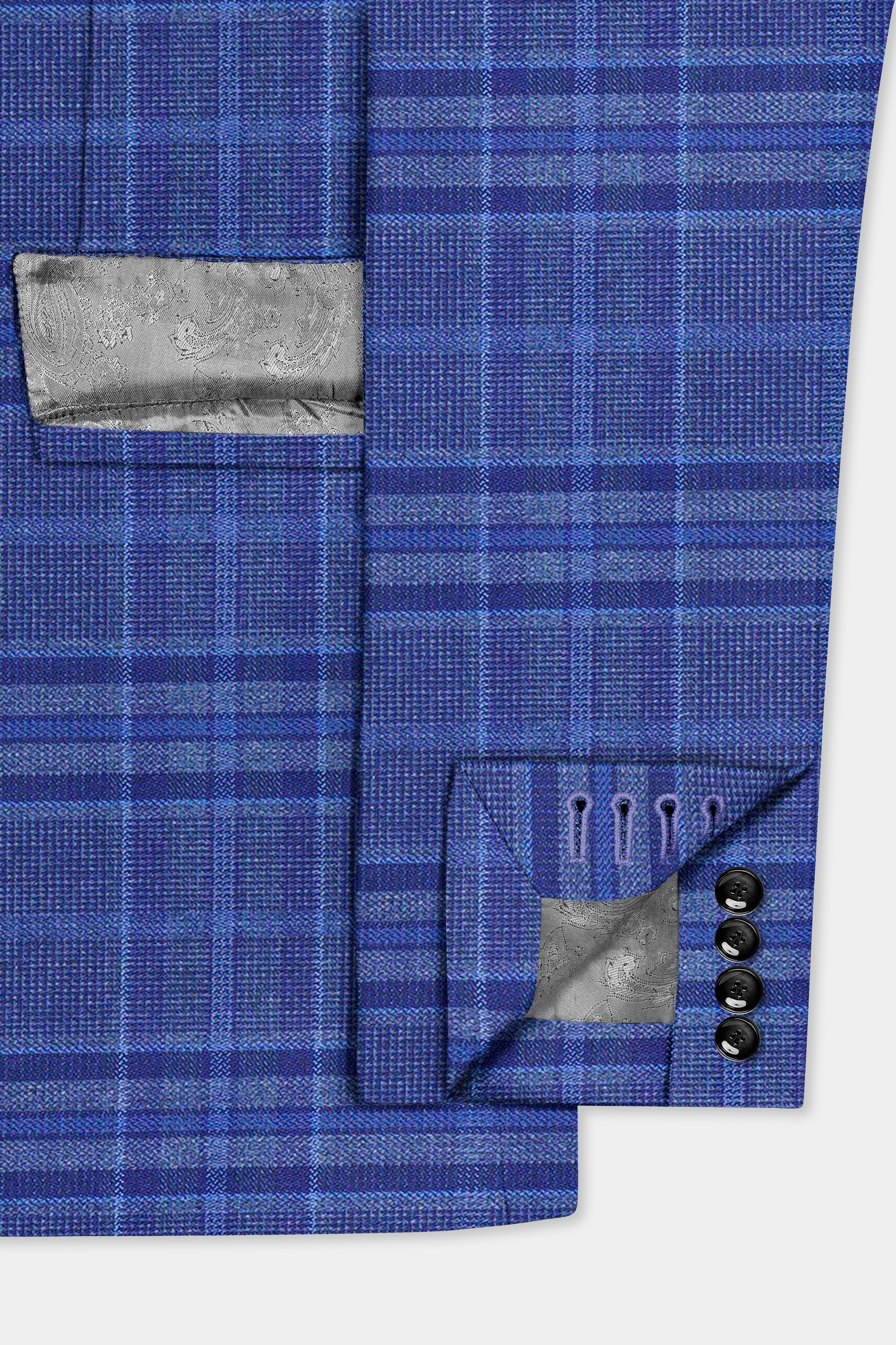 Chambray Blue Plaid Wool Rich Double Breasted Suit