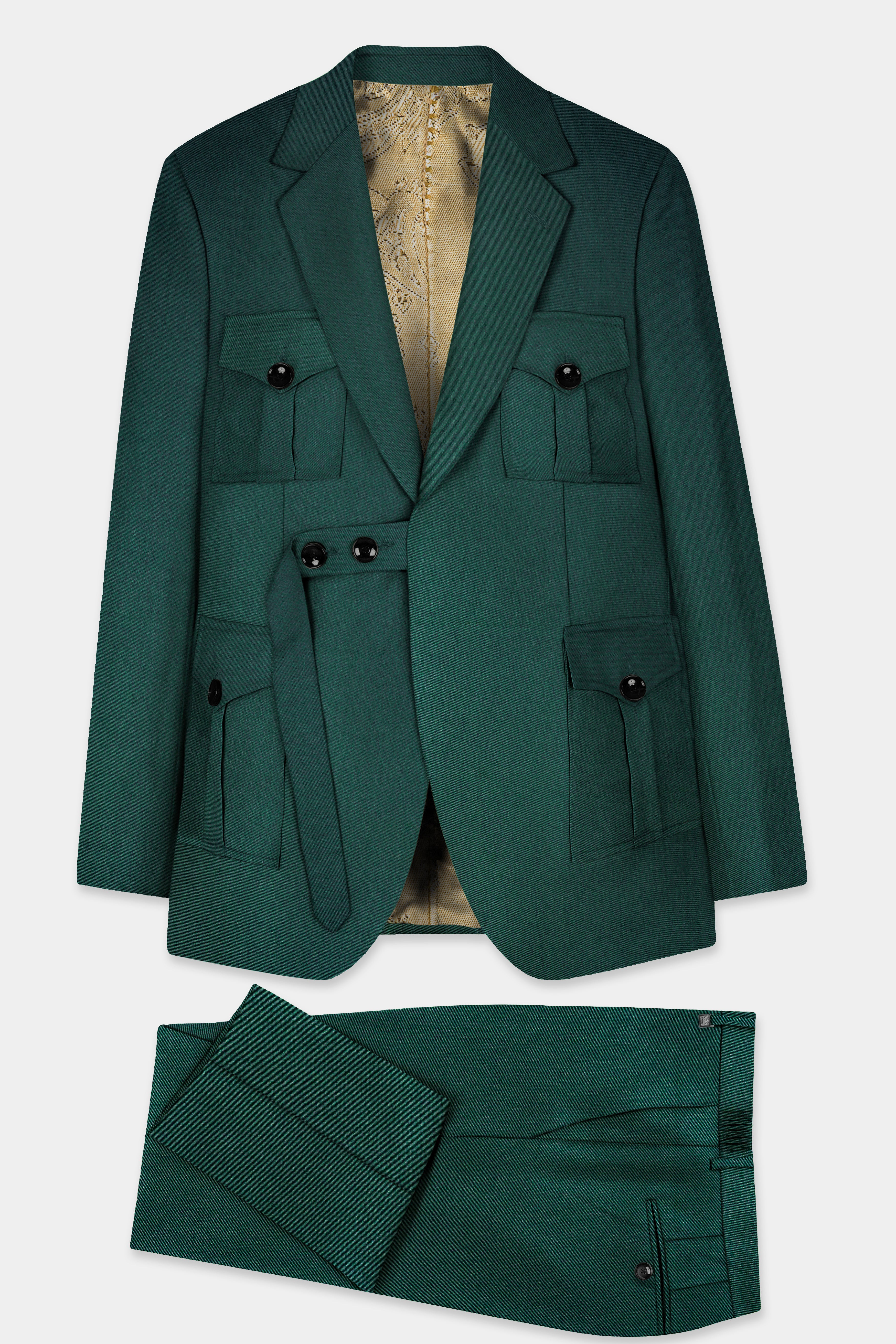 Phthalo Green Solid Cotton Belt Closure Designer Suit