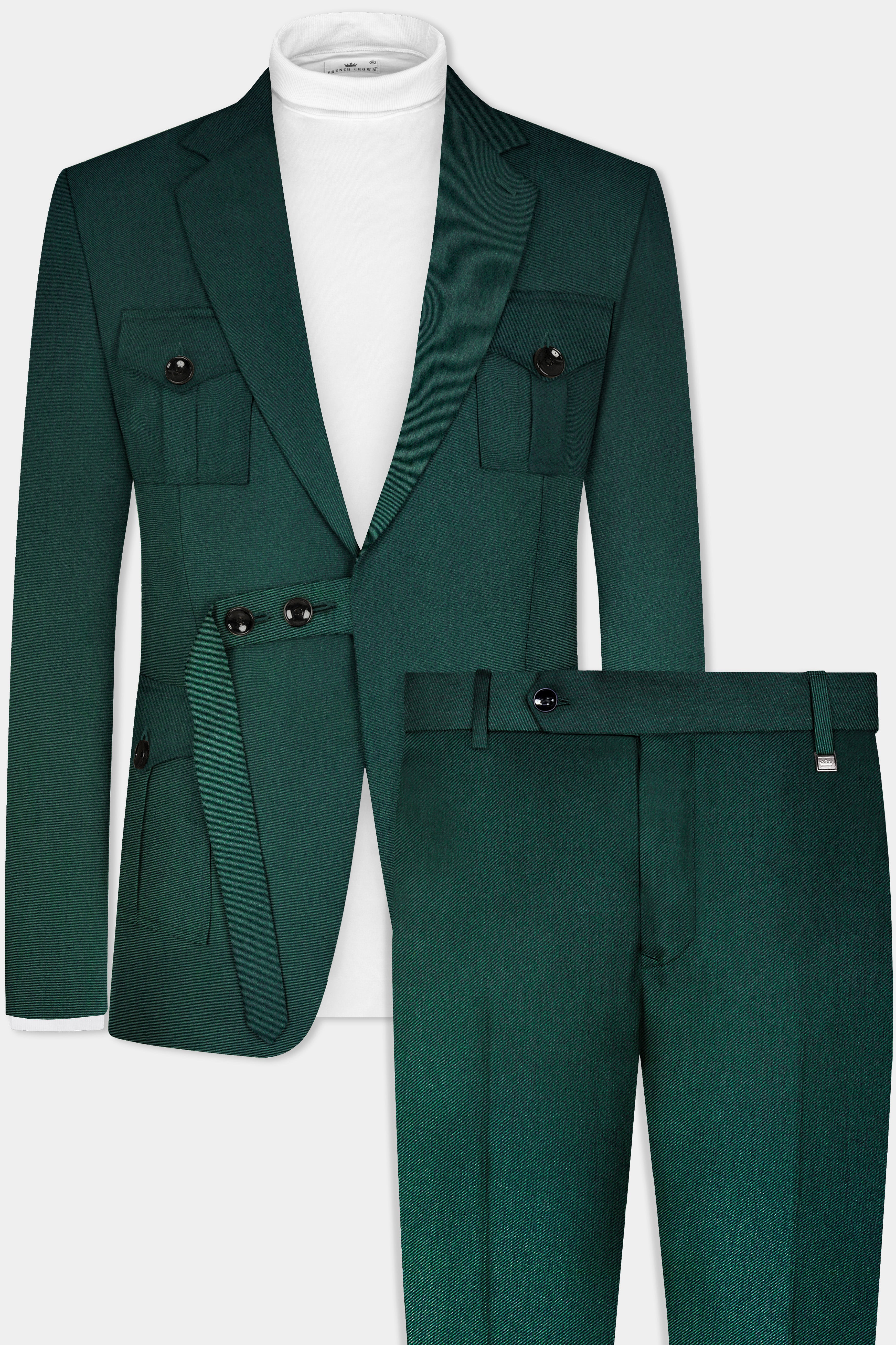 Phthalo Green Solid Cotton Belt Closure Designer Suit