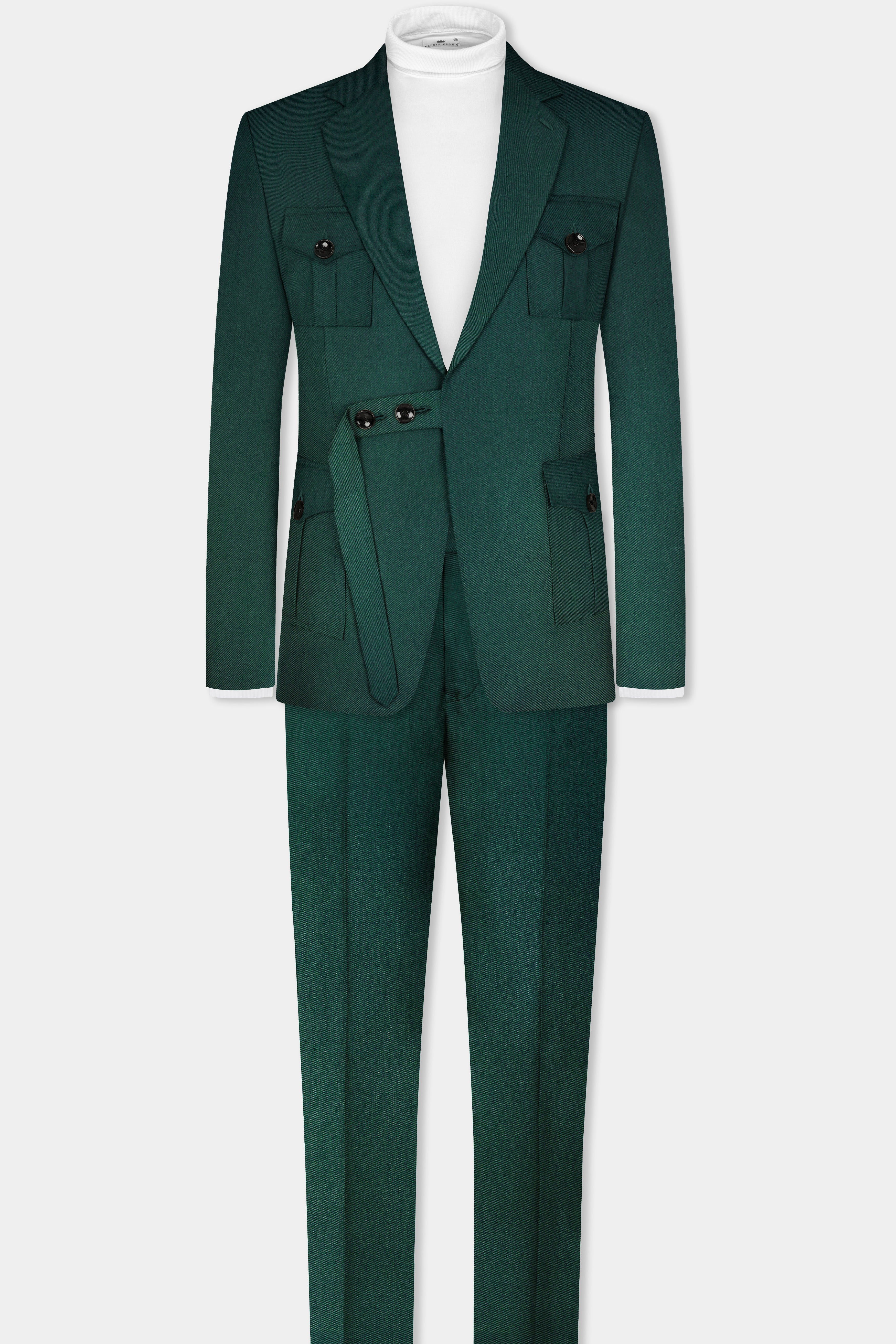 Phthalo Green Solid Cotton Belt Closure Designer Suit