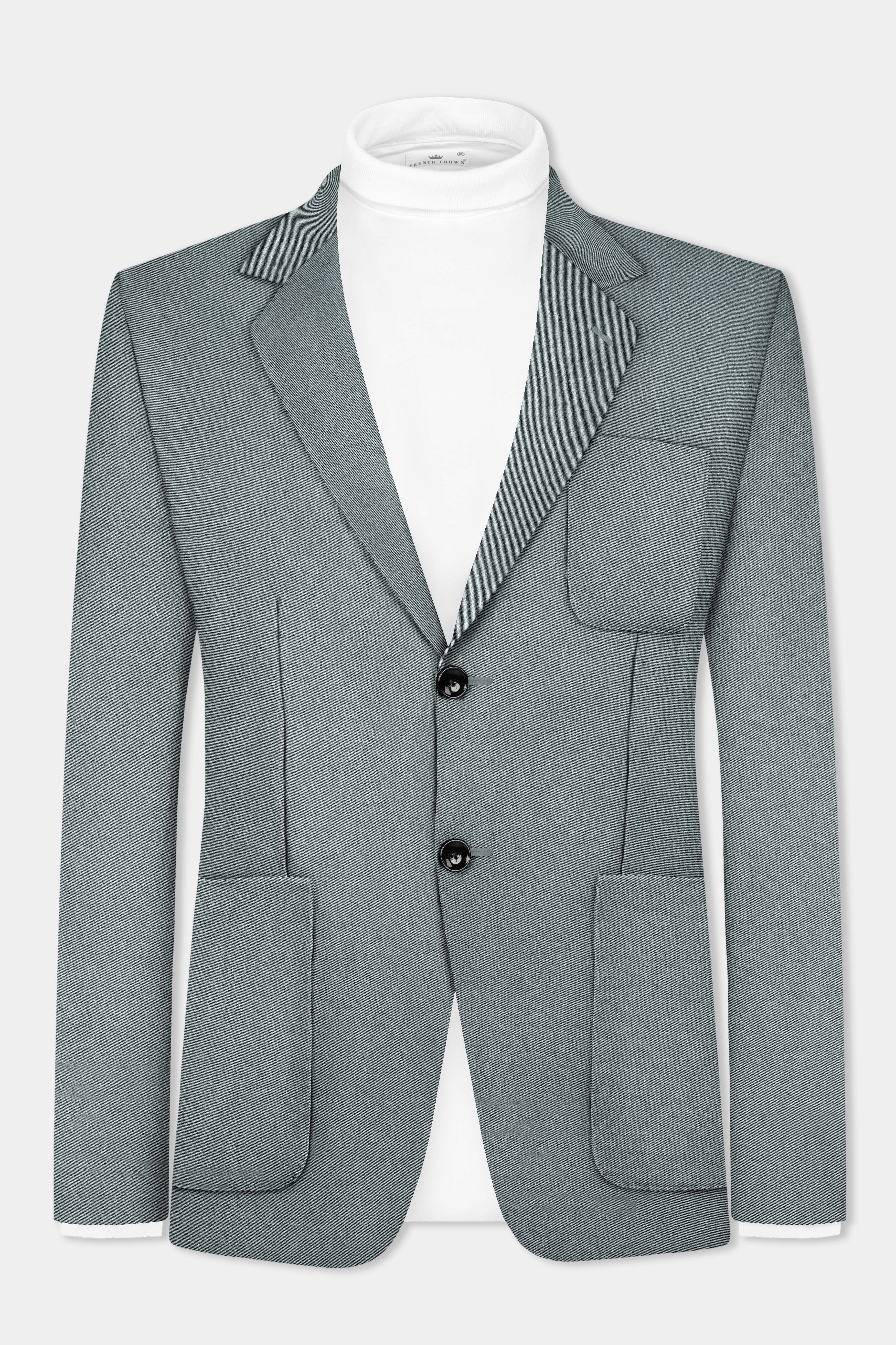 Smokey Gray Solid Cotton Single Breasted Sports Suit