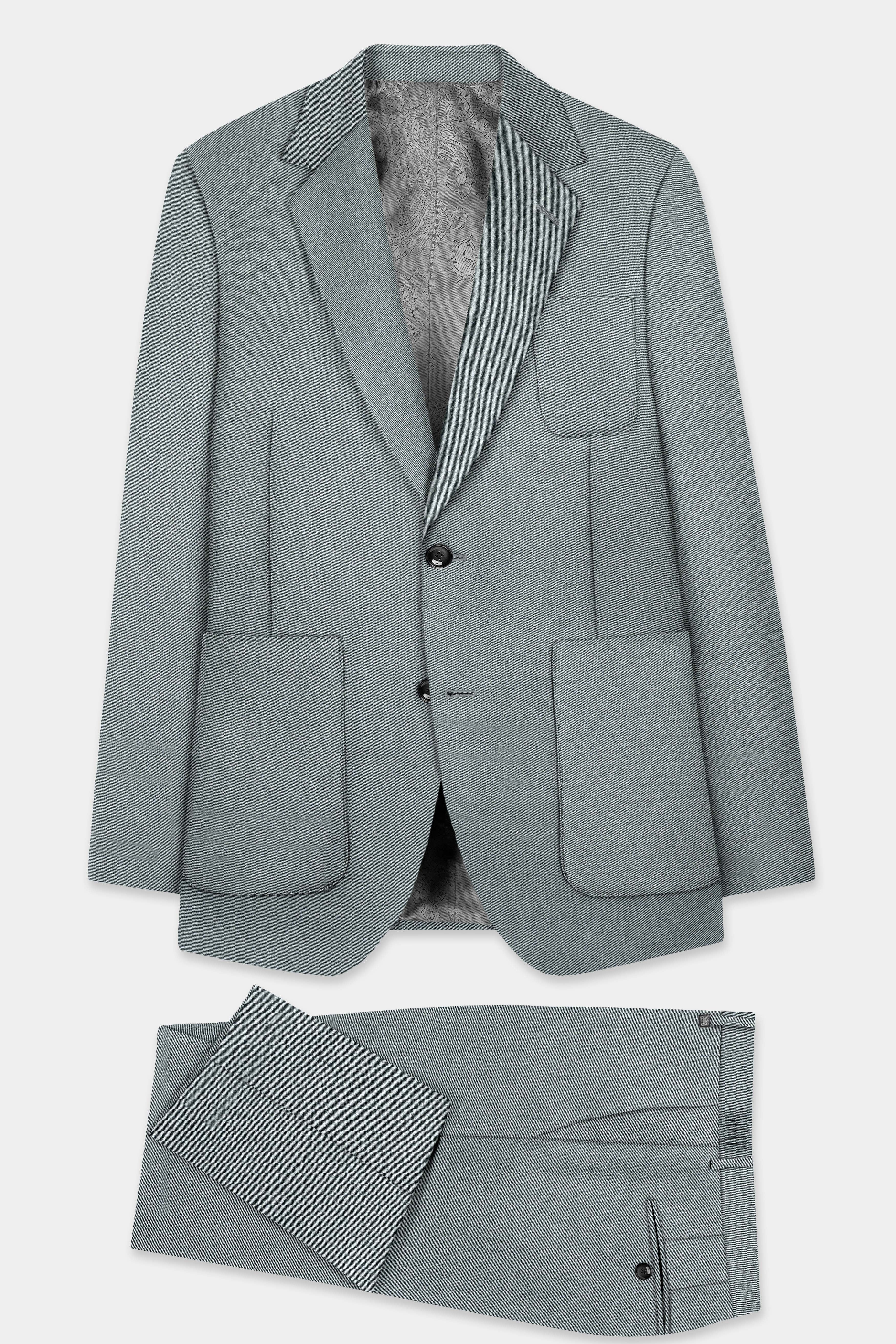 Smokey Gray Solid Cotton Single Breasted Sports Suit