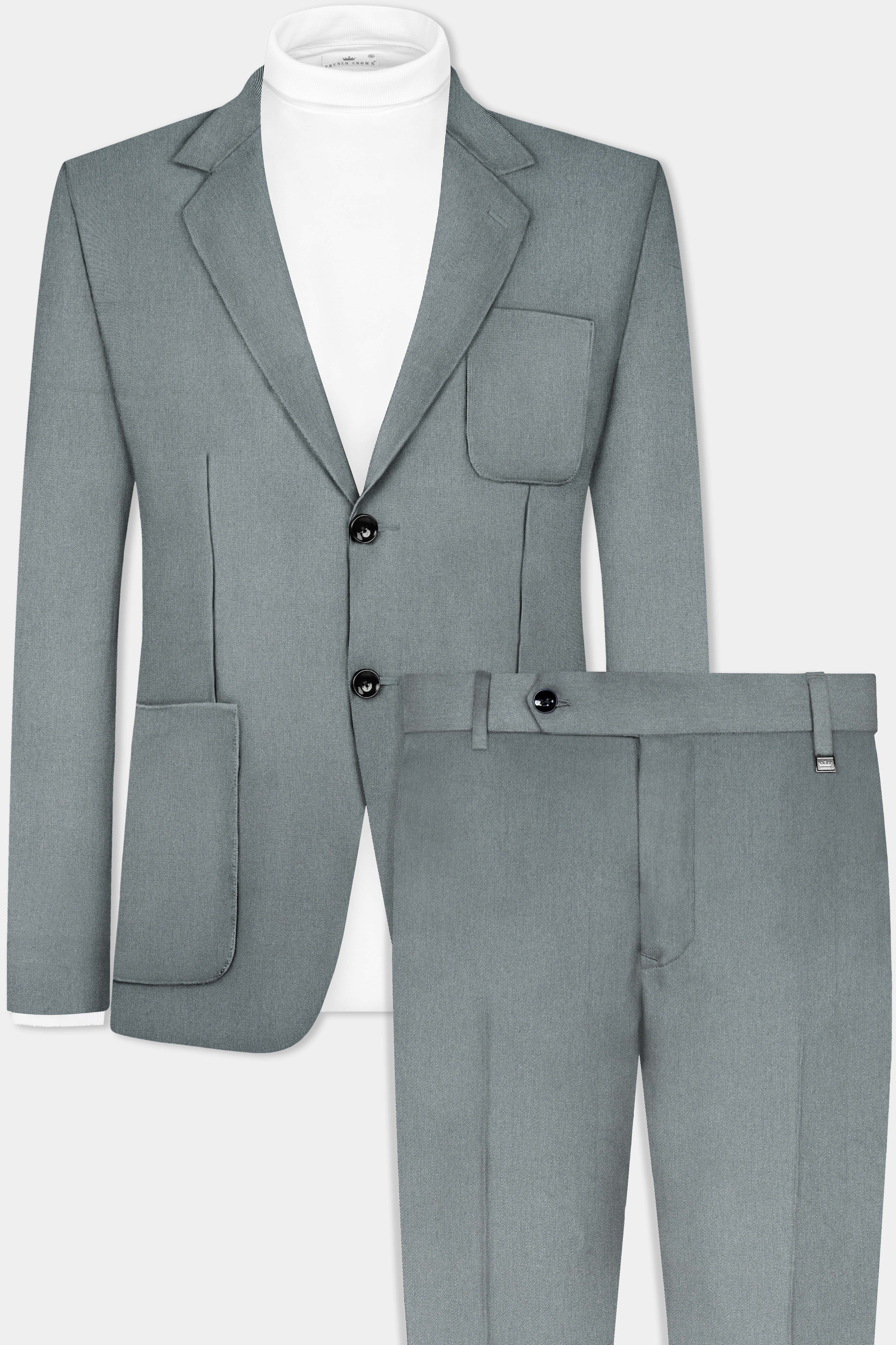 Smokey Gray Solid Cotton Single Breasted Sports Suit