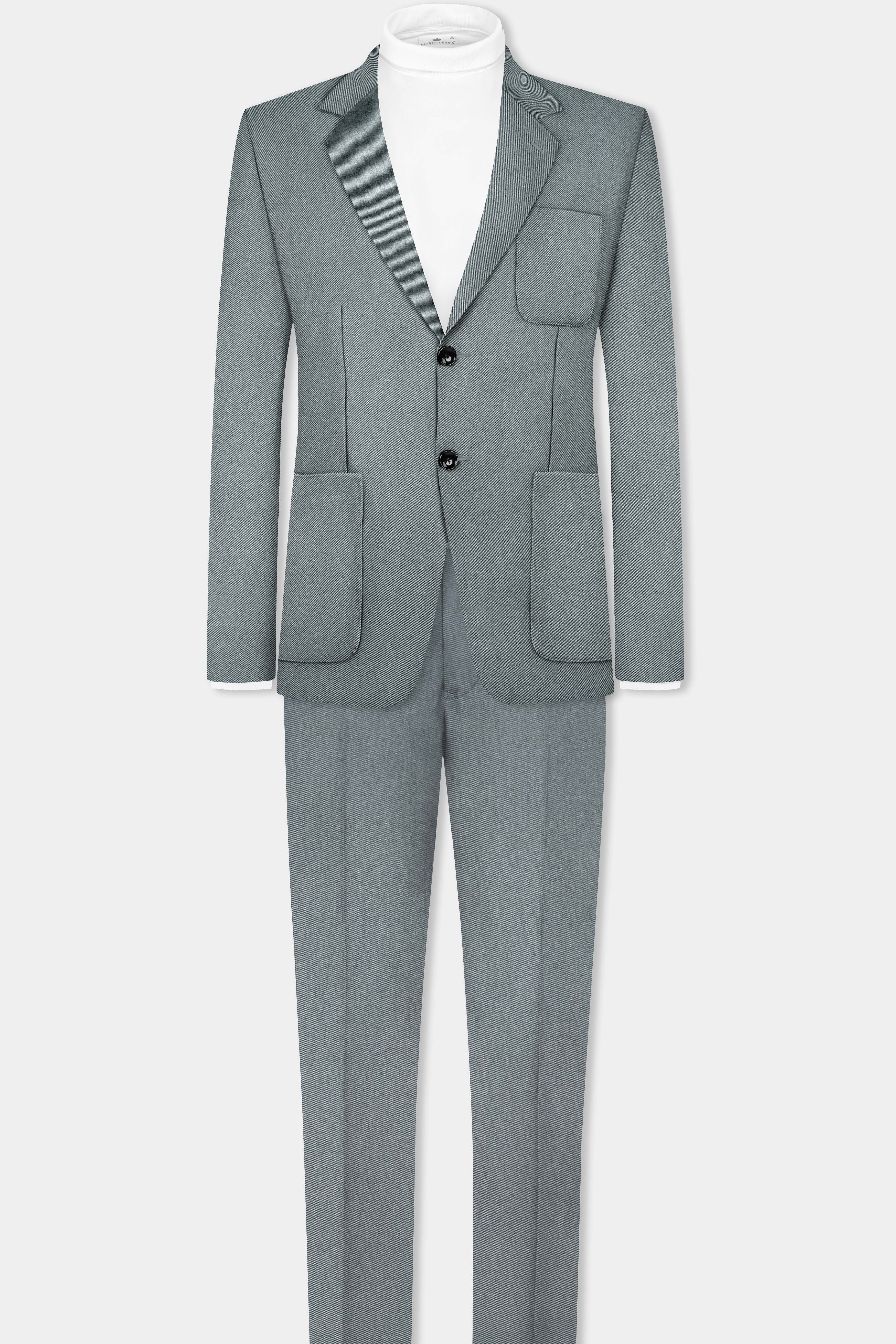 Smokey Gray Solid Cotton Single Breasted Sports Suit