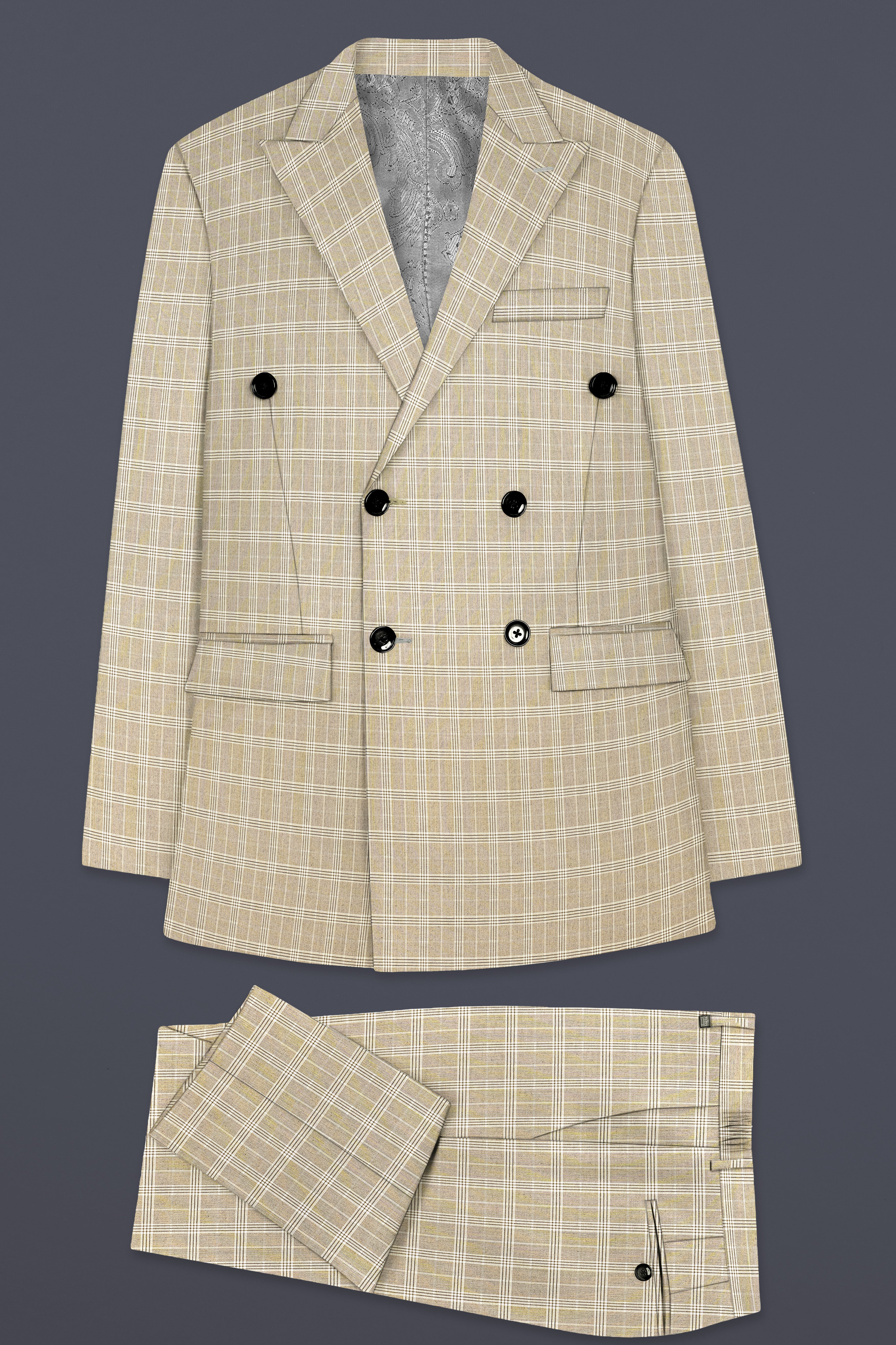 Eagle Cream Plaid Wool Rich Double Breasted Suit