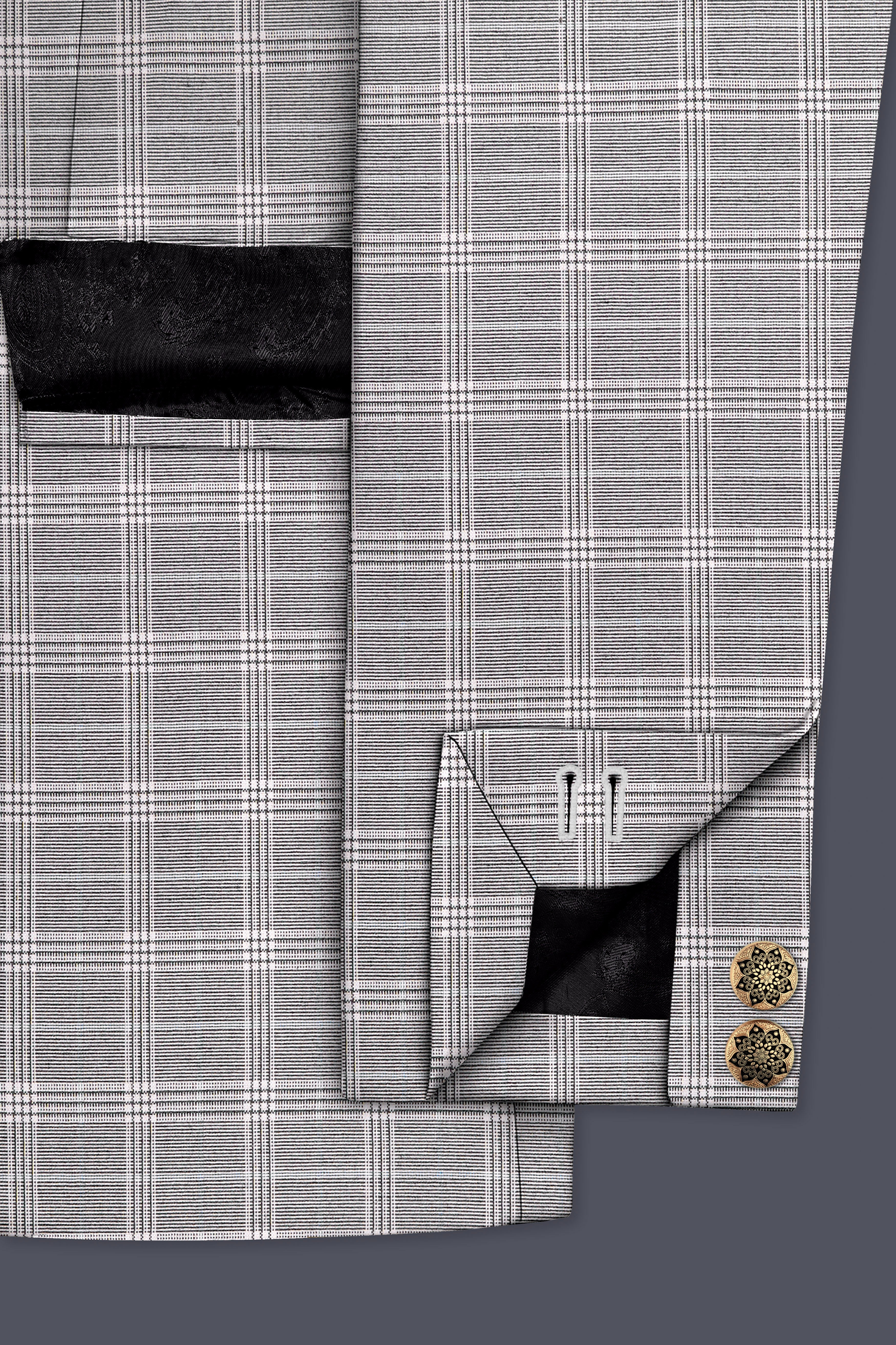 Monsoon Gray Plaid Wool Rich Cross Placket Bandhgala Suit