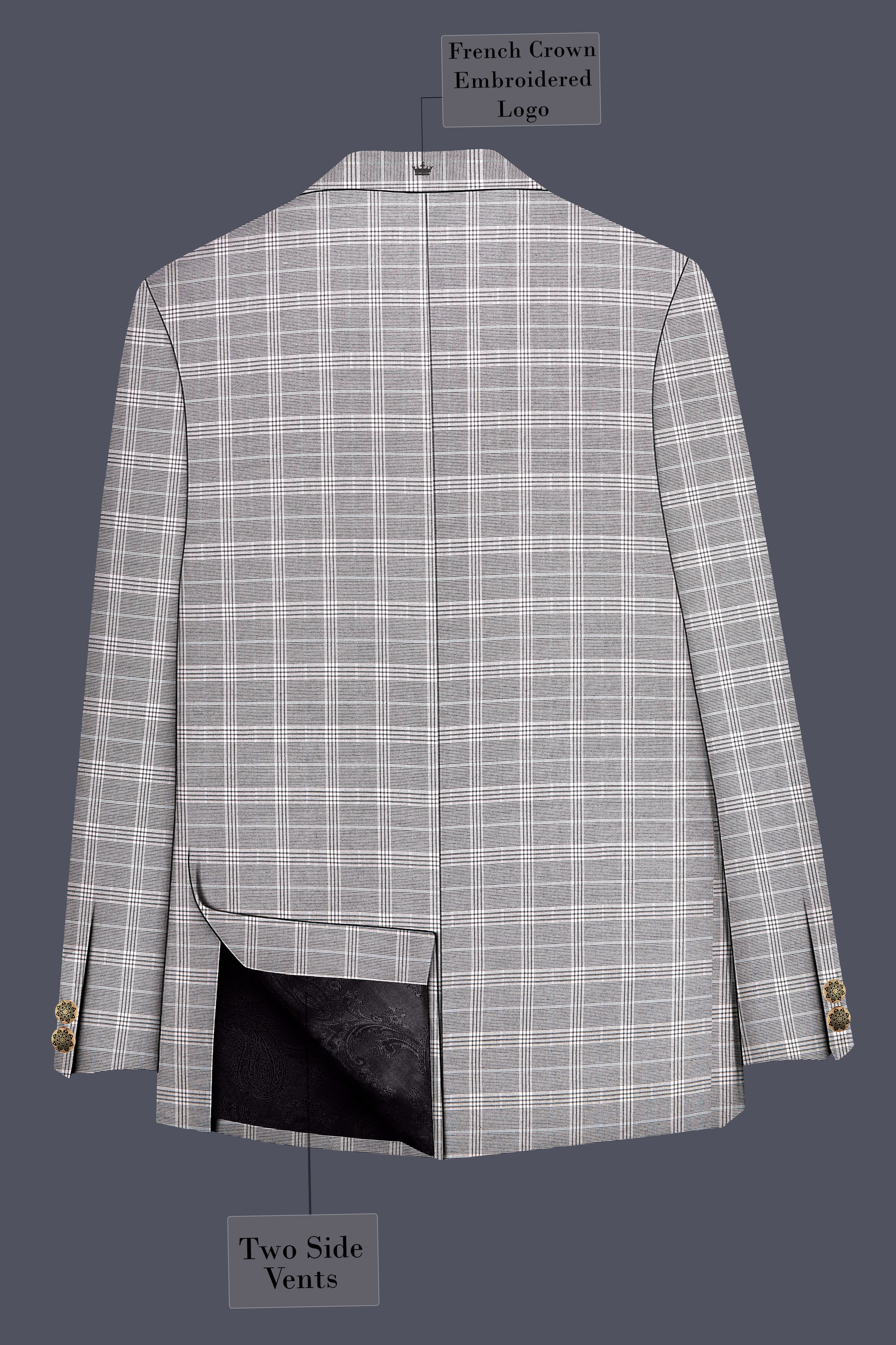 Monsoon Gray Plaid Wool Rich Cross Placket Bandhgala Suit
