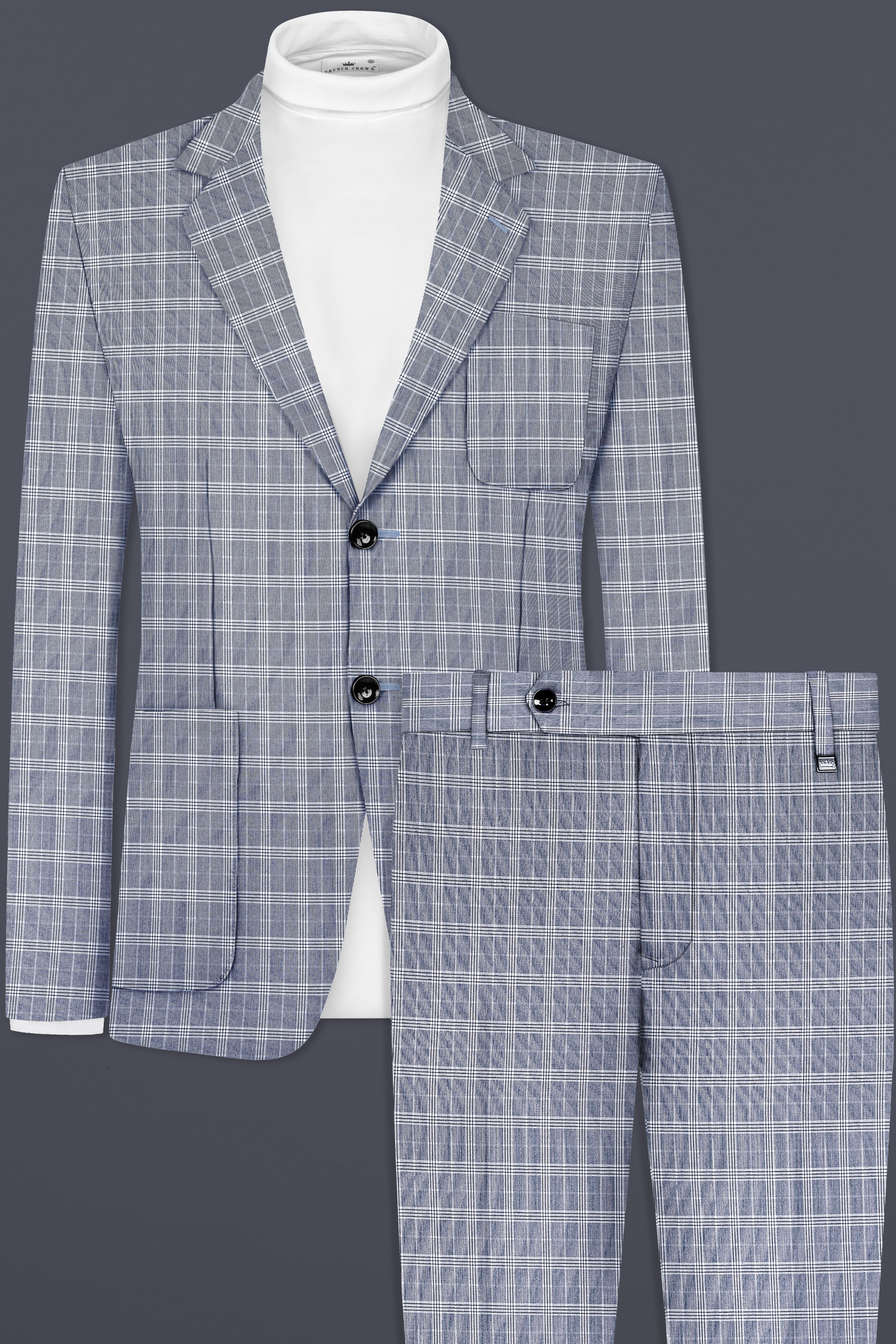 Mountain Mist Blue Plaid Wool Rich Single Breasted Sports Suit