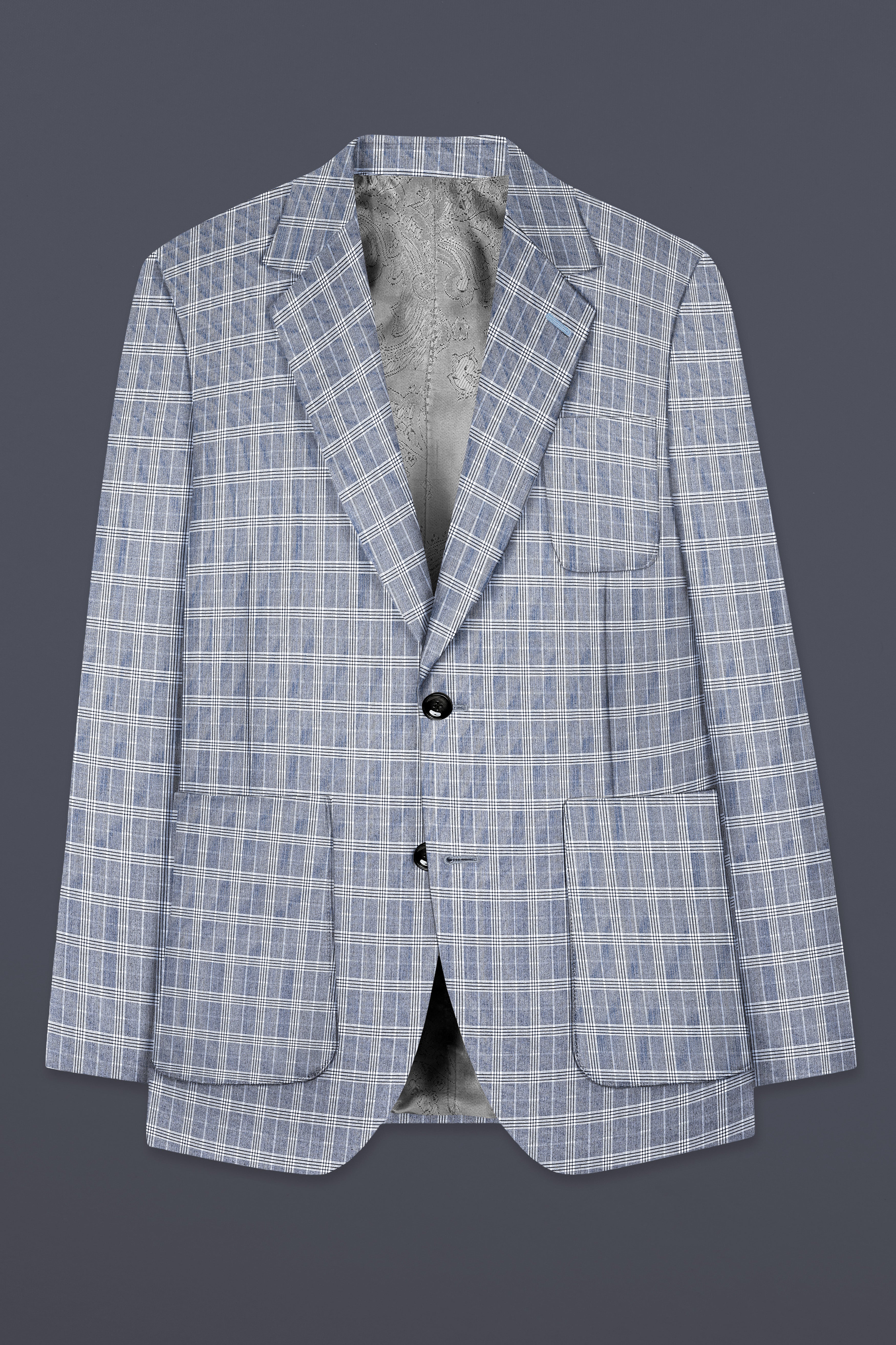 Mountain Mist Blue Plaid Wool Rich Single Breasted Sports Suit