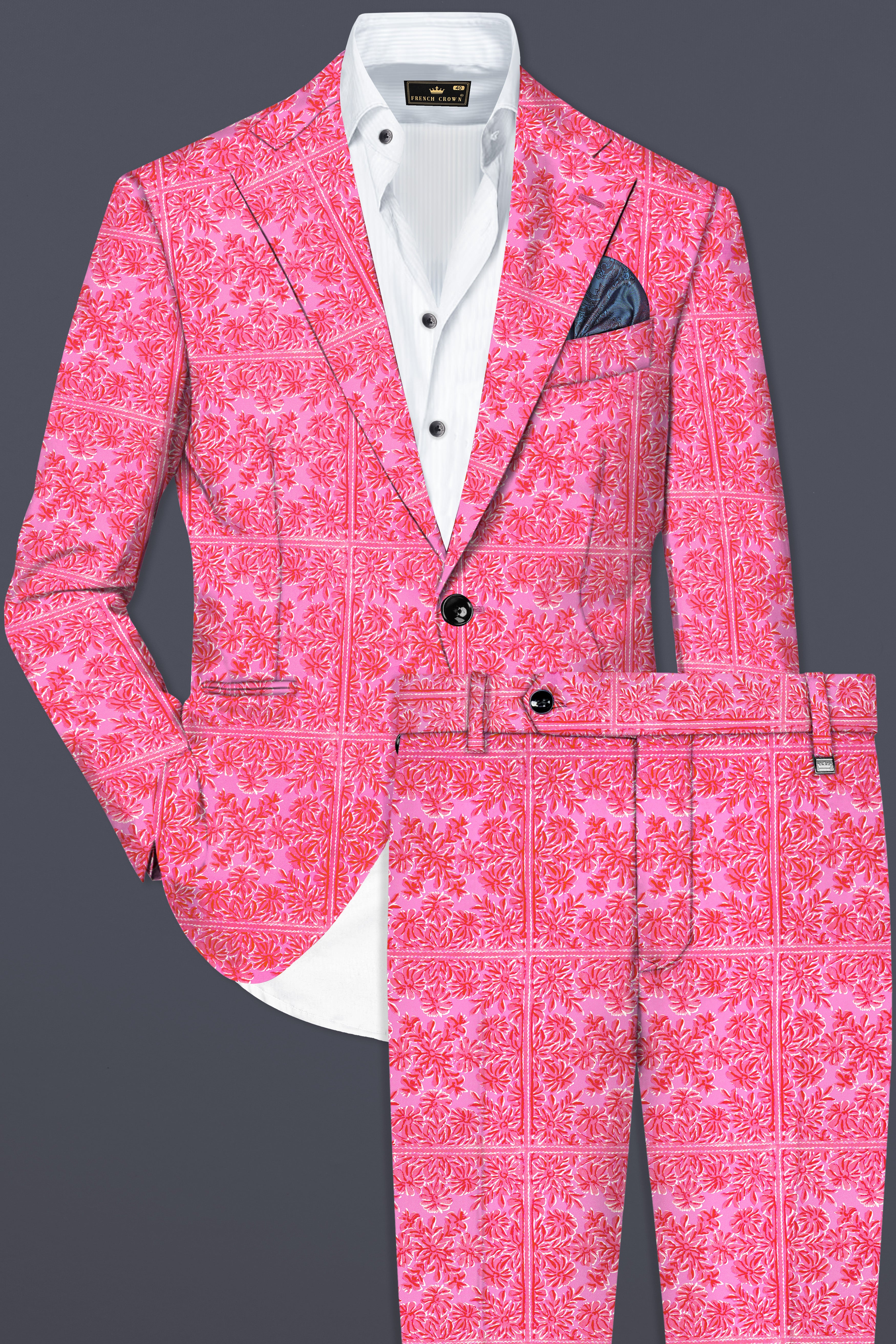 Thulian Pink Prints Cotton Single Breasted Sports Suit