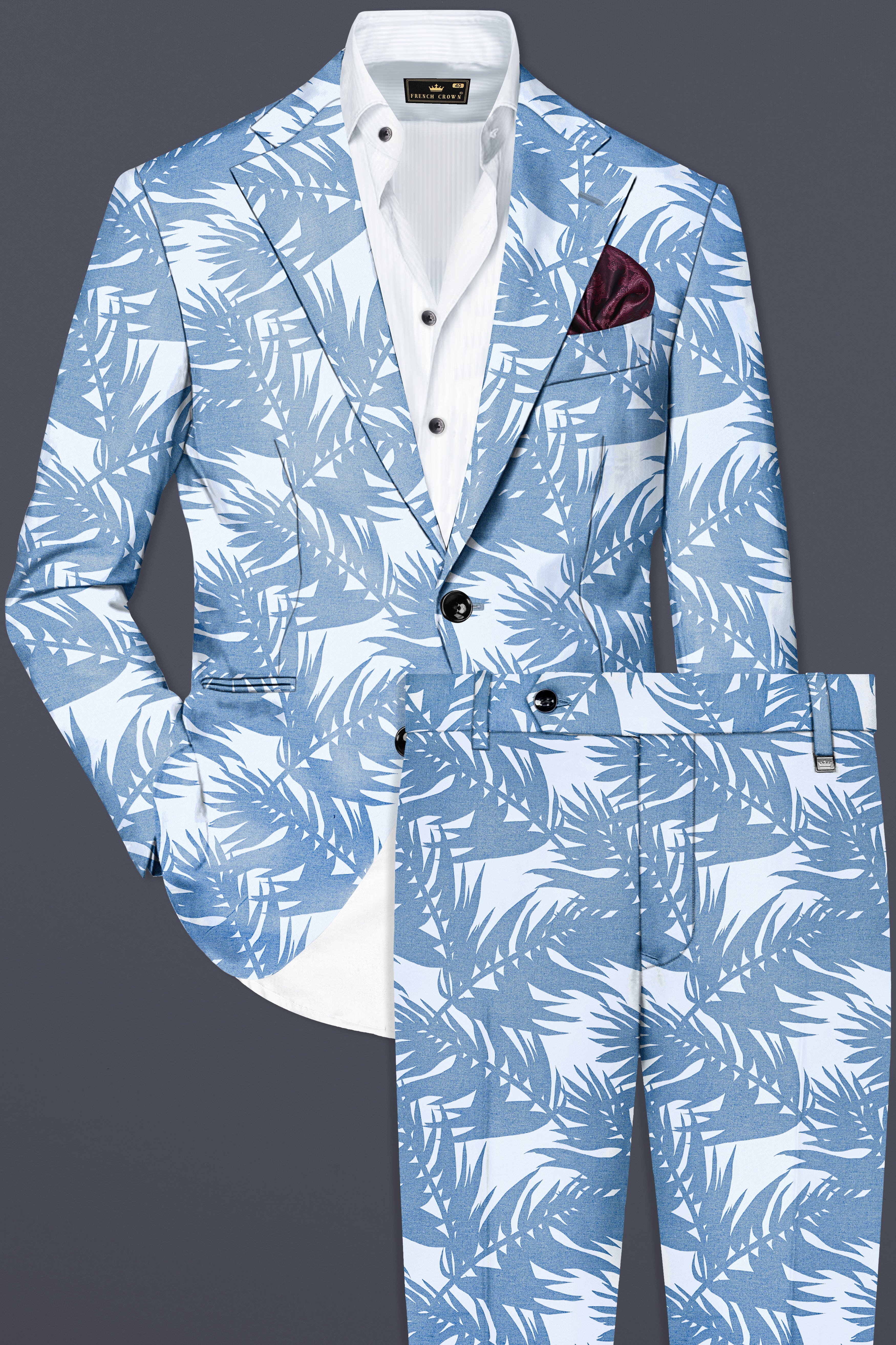 Pastel Blue Prints Cotton Single Breasted Sports Suit