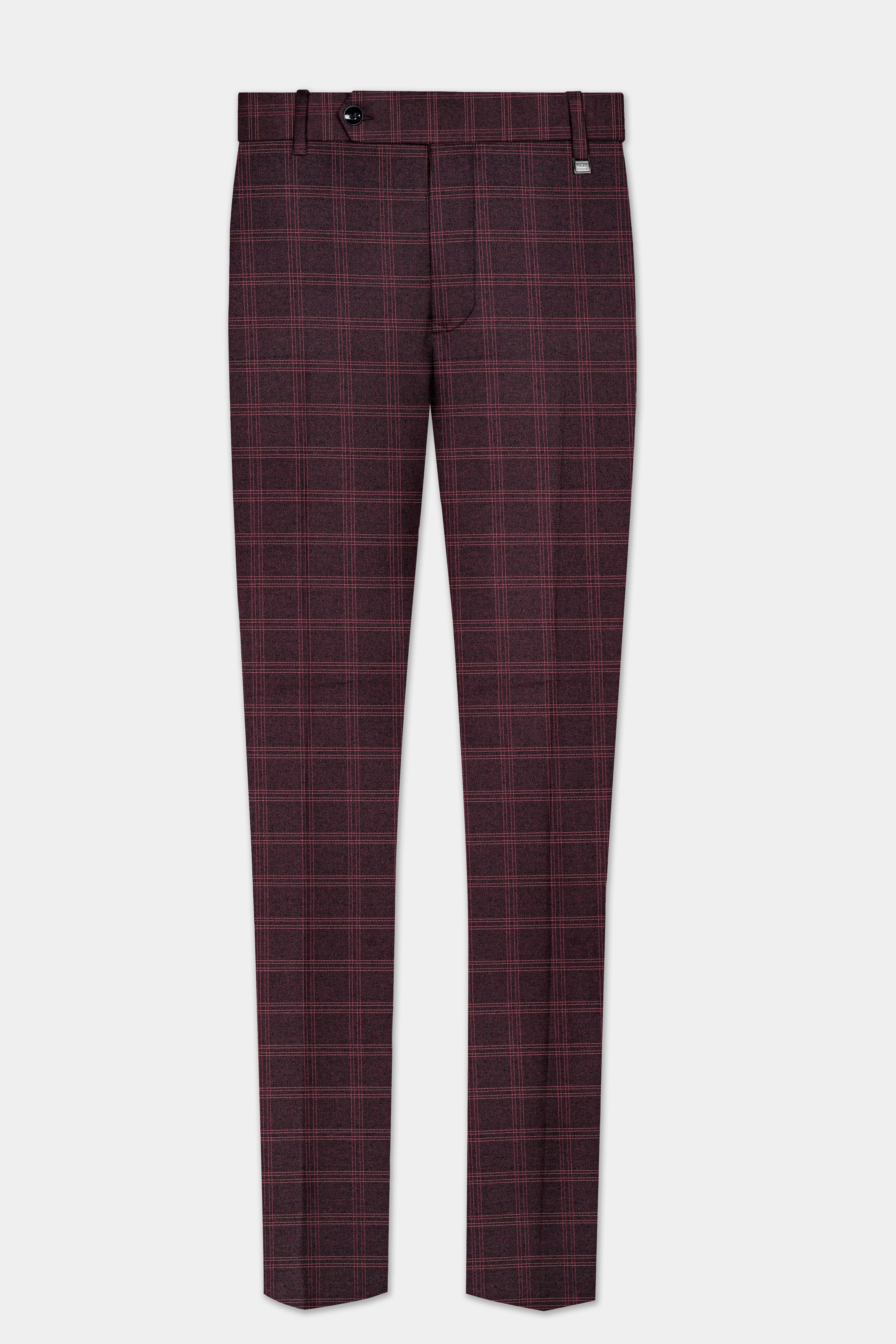 Russett Maroon Plaid Wool Rich Bandhgala Suit