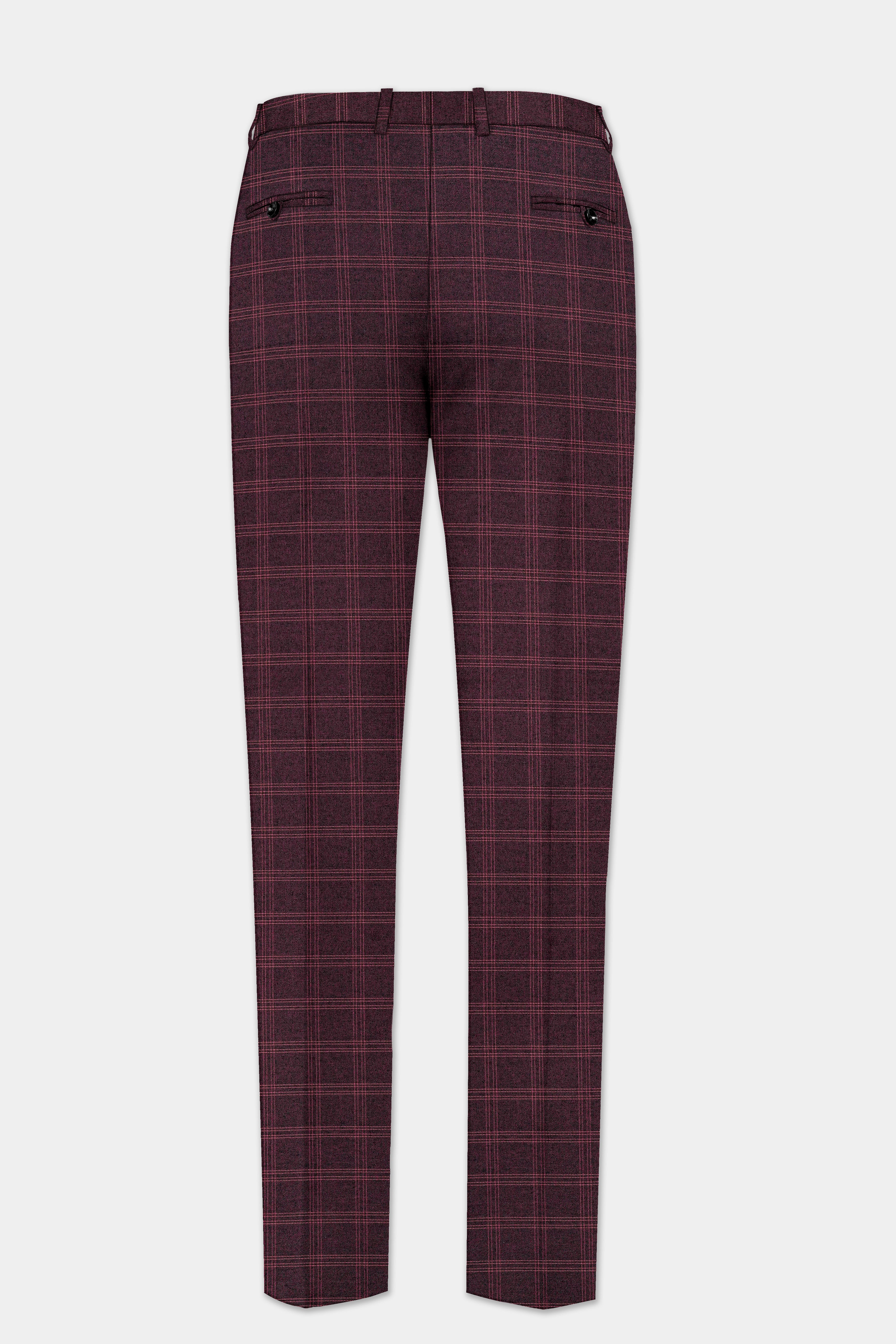 Russett Maroon Plaid Wool Rich Bandhgala Suit