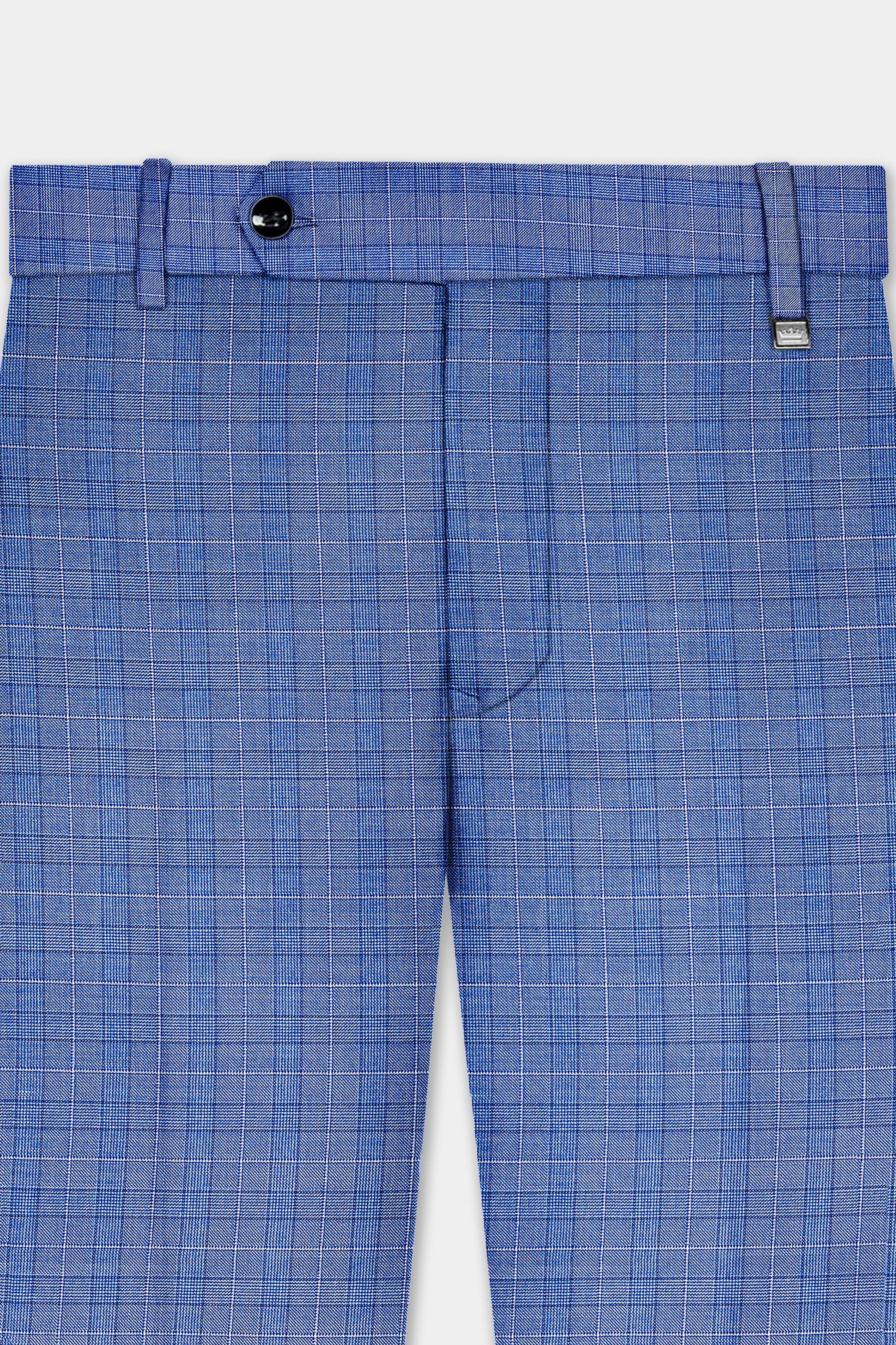 Indigo Blue Plaid Wool Rich Double Breasted Suit