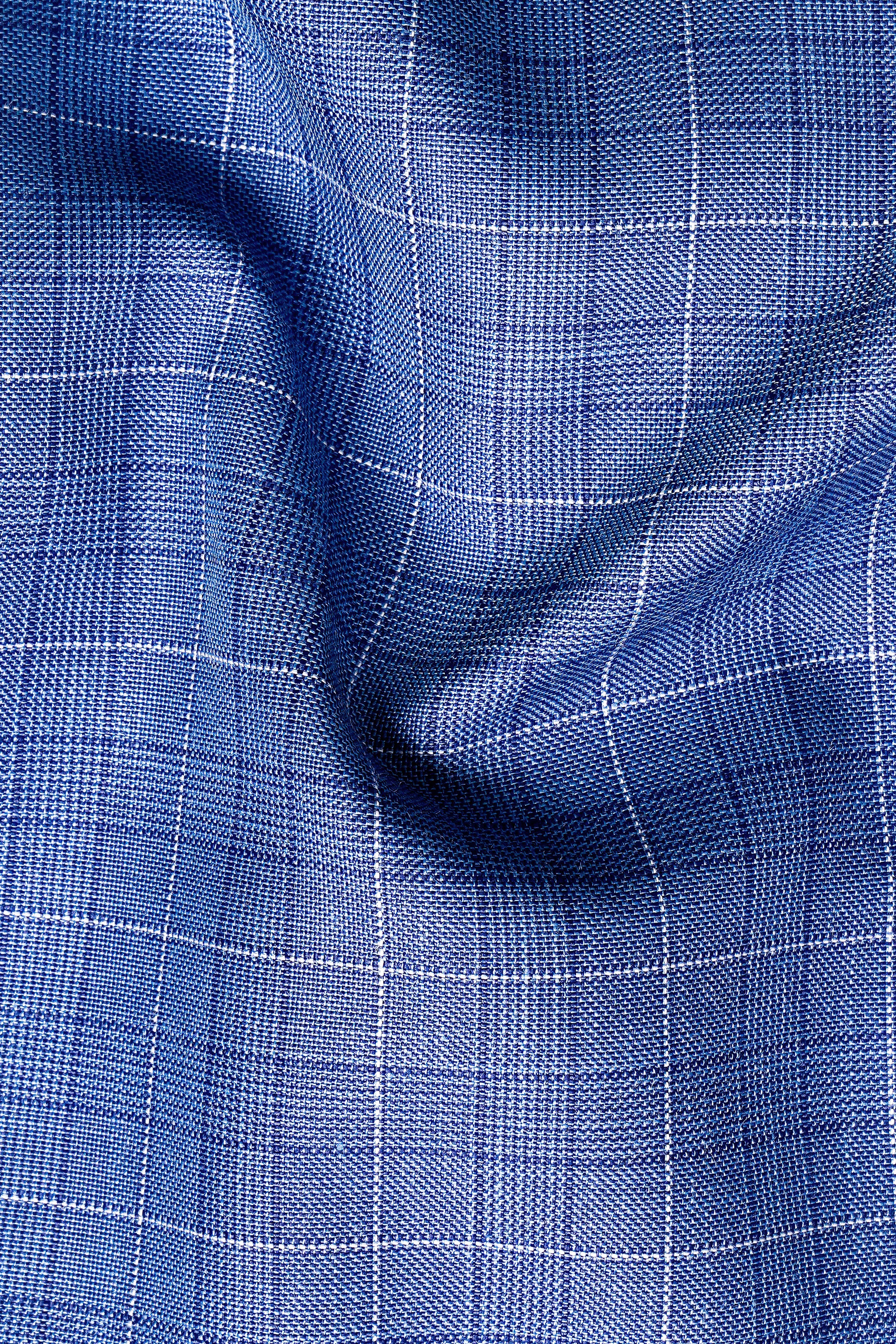 Indigo Blue Plaid Wool Rich Double Breasted Suit