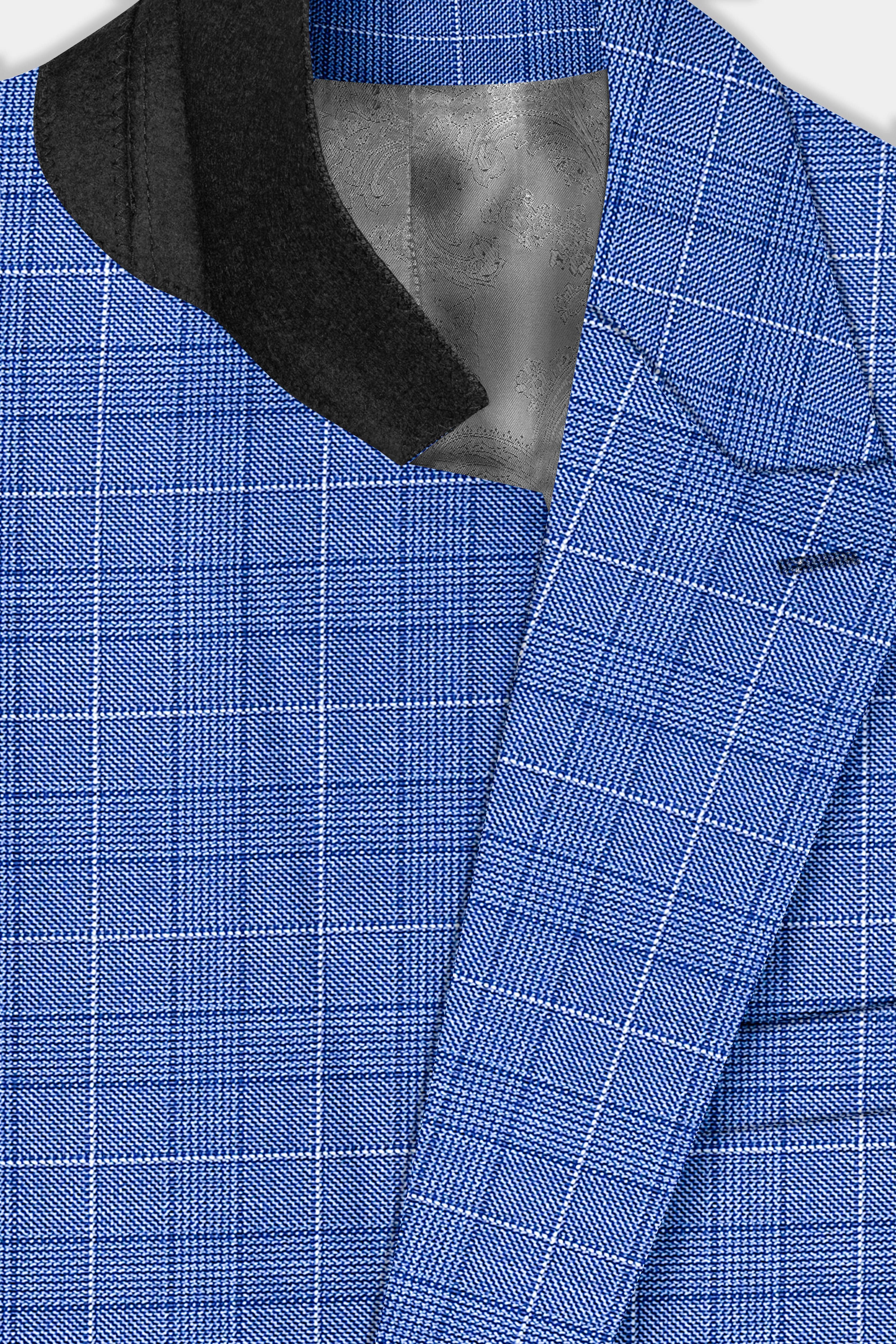 Indigo Blue Plaid Wool Rich Double Breasted Suit