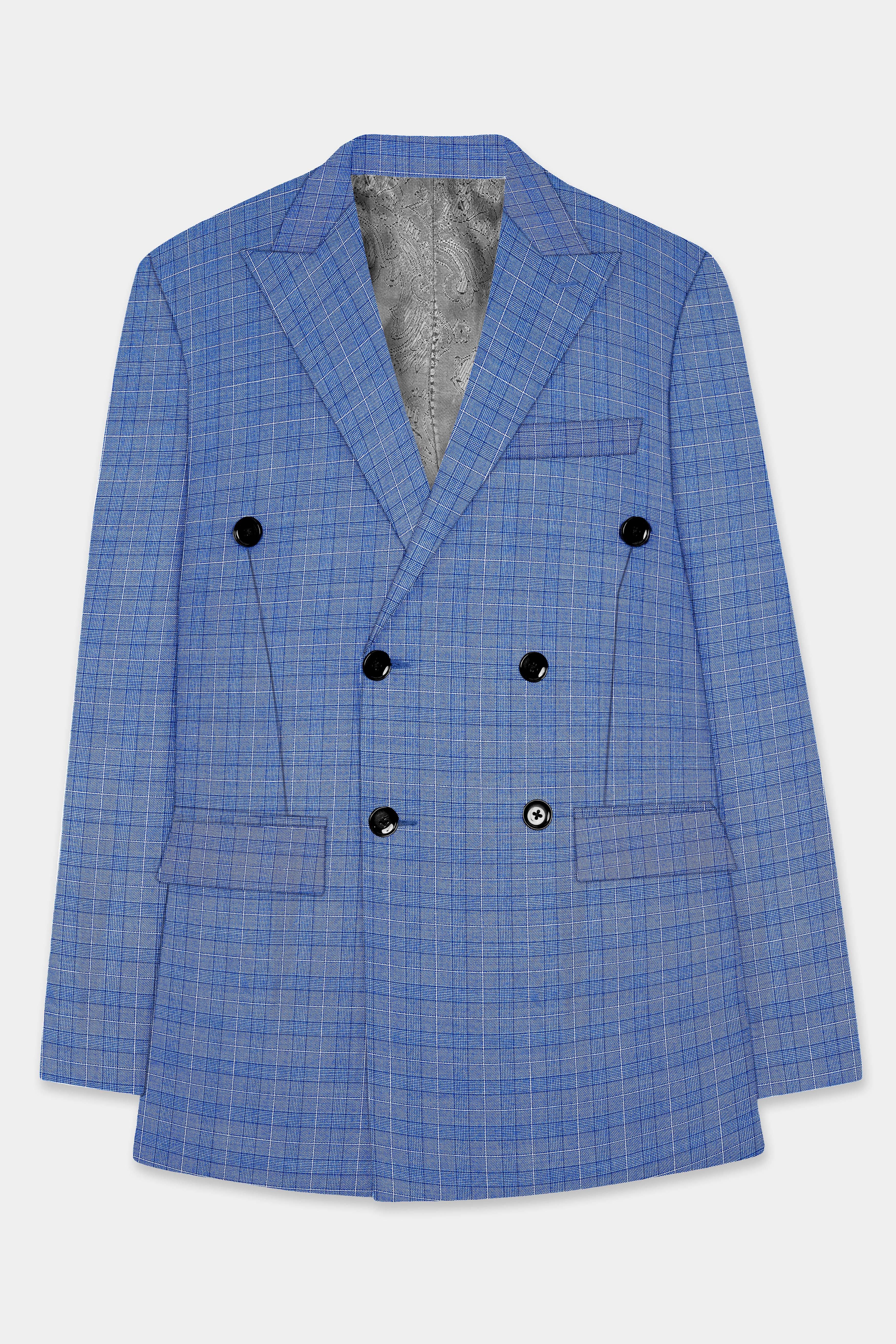 Indigo Blue Plaid Wool Rich Double Breasted Suit