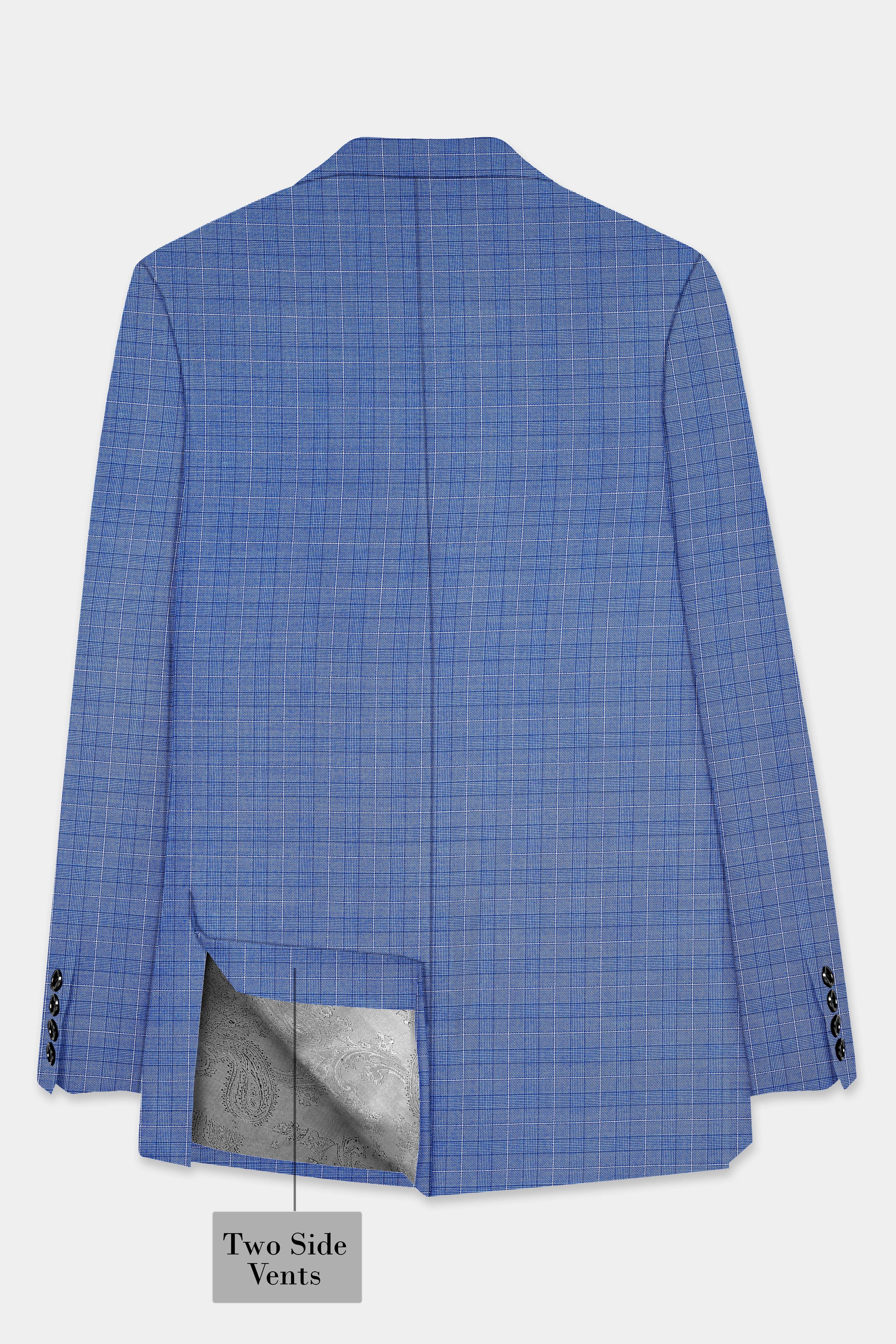 Indigo Blue Plaid Wool Rich Double Breasted Suit