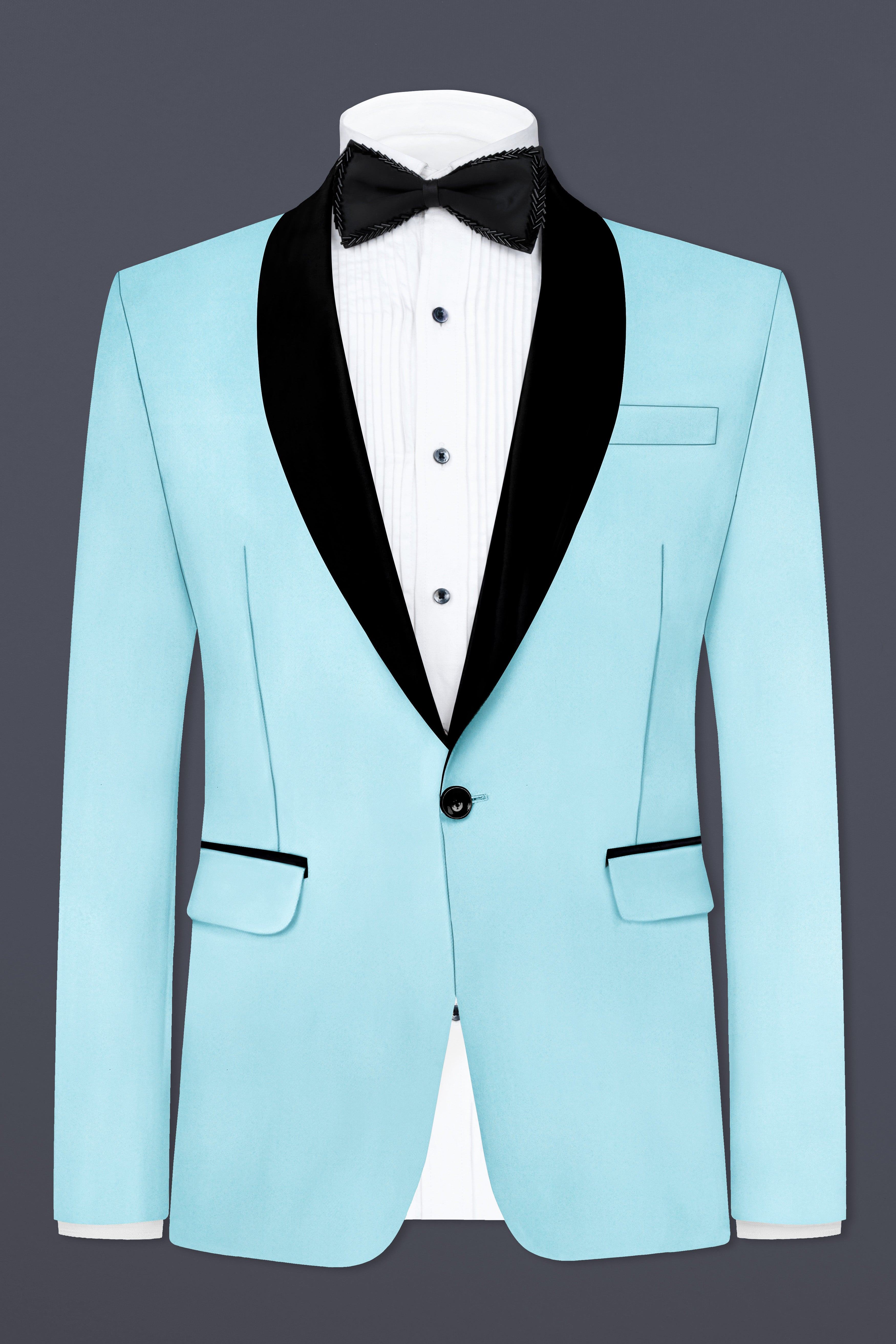 Korean Blizzard Blue Solid Wool Rich Tuxedo Suit