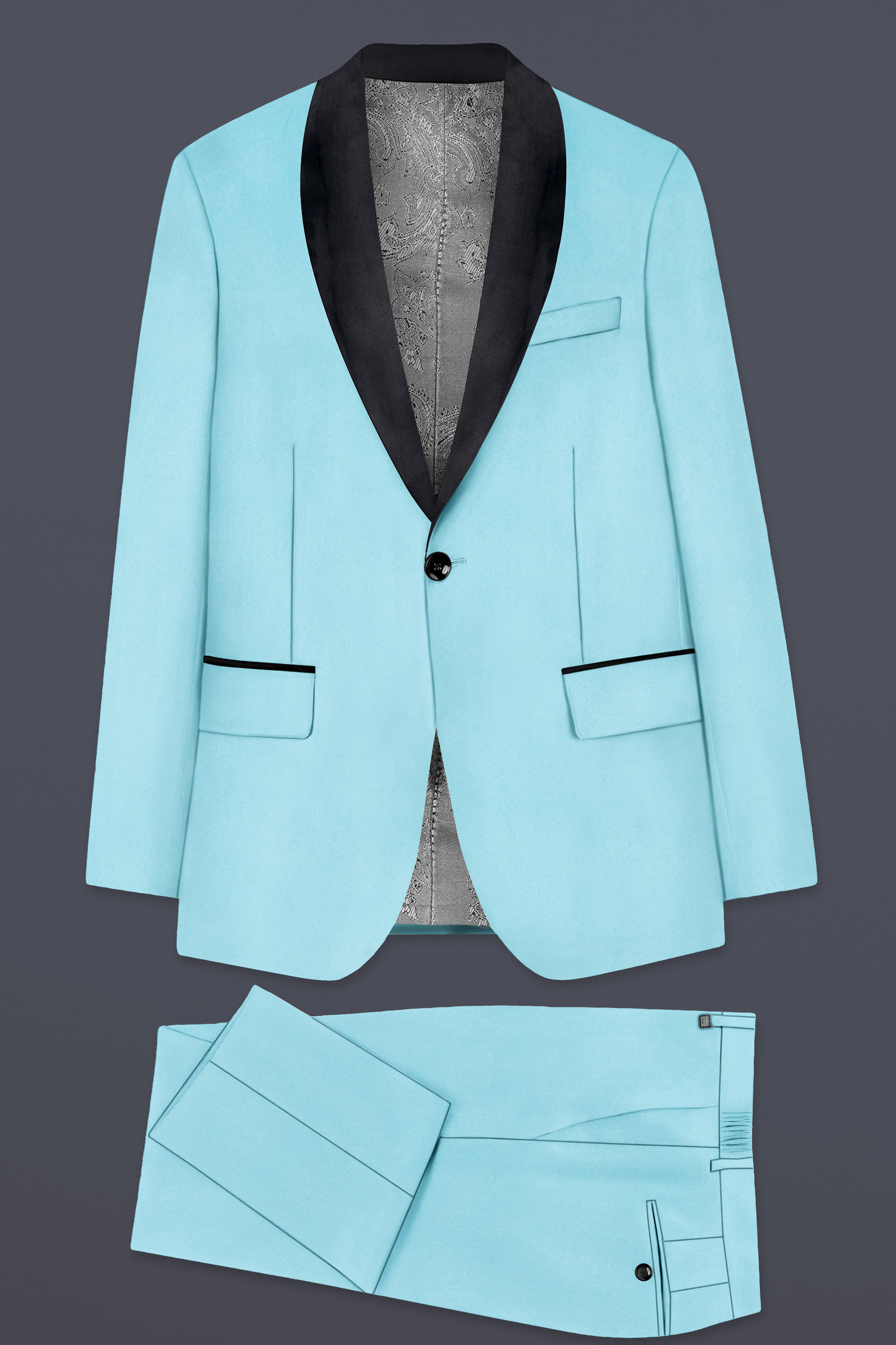 Korean Blizzard Blue Solid Wool Rich Tuxedo Suit