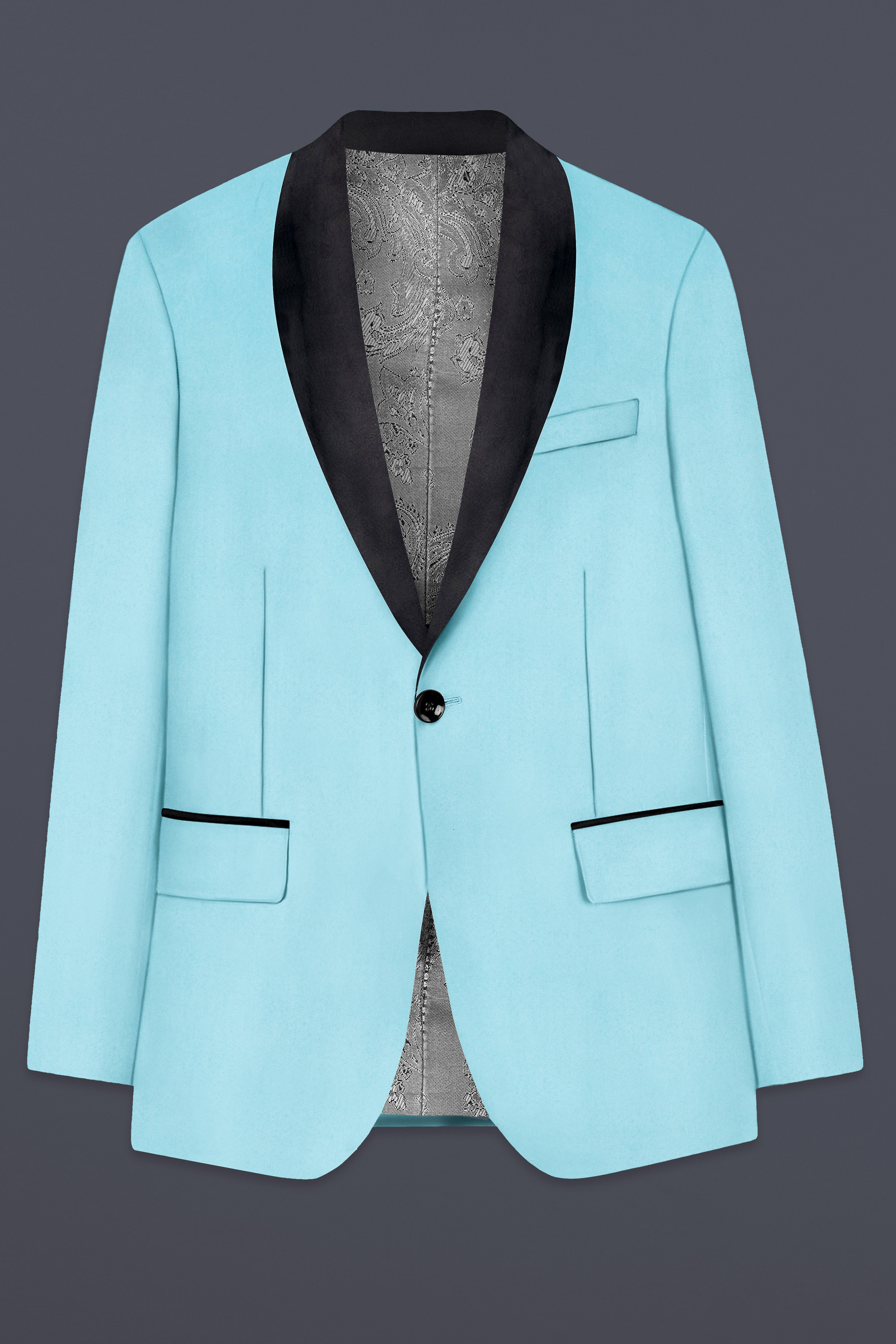 Korean Blizzard Blue Solid Wool Rich Tuxedo Suit