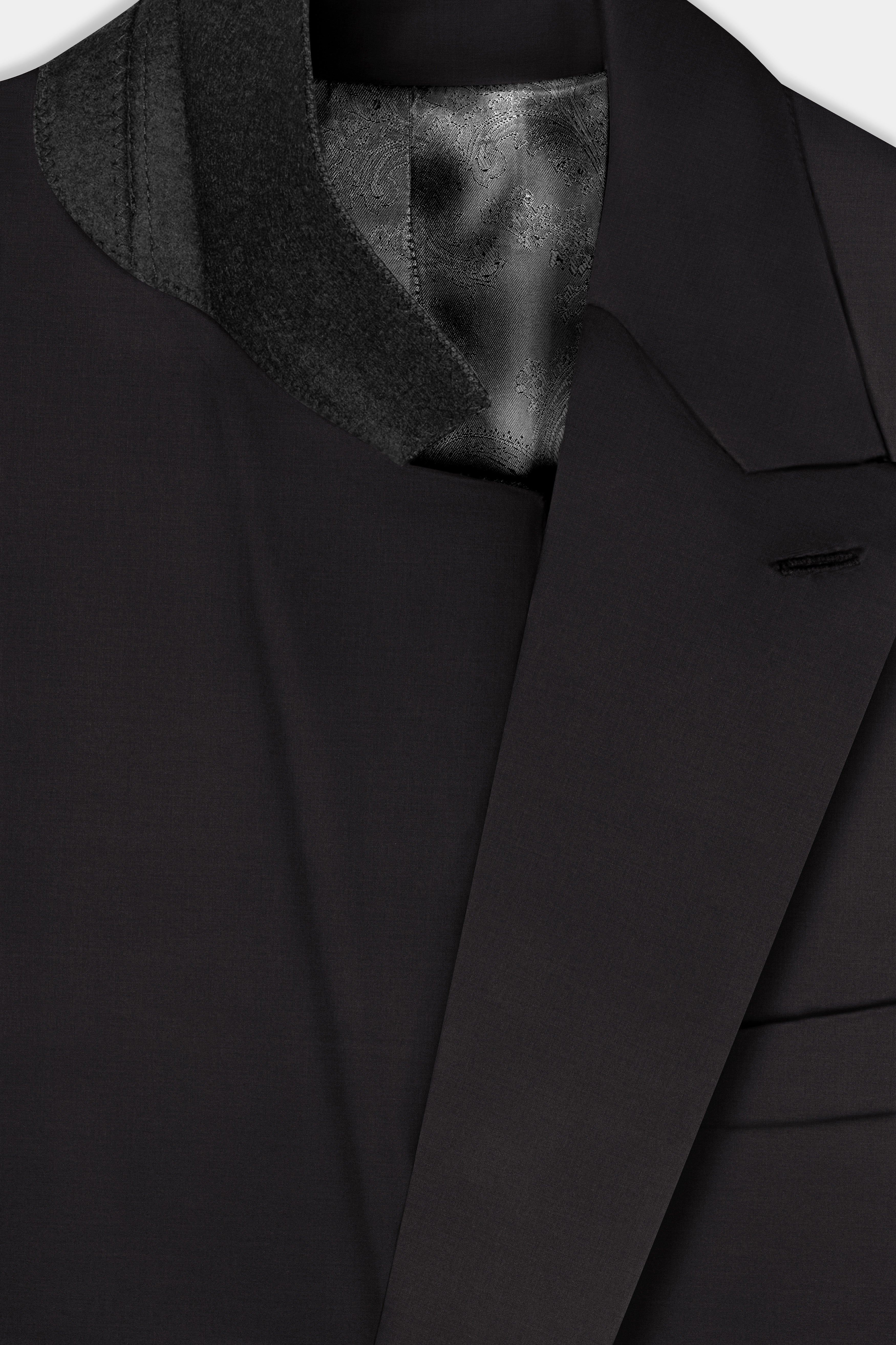 Zeus Black Solid Wool Rich Double Breasted Suit