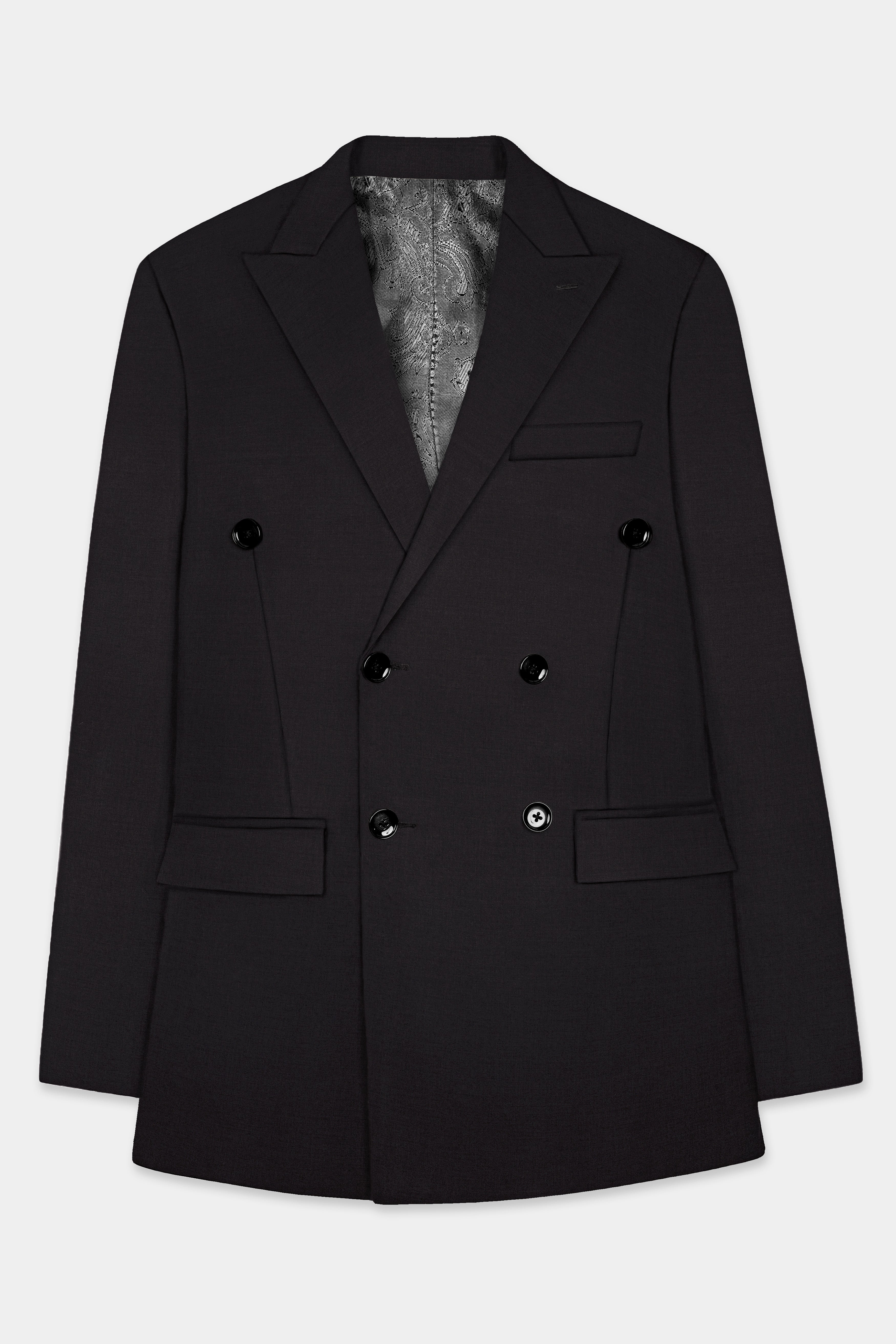 Zeus Black Solid Wool Rich Double Breasted Suit