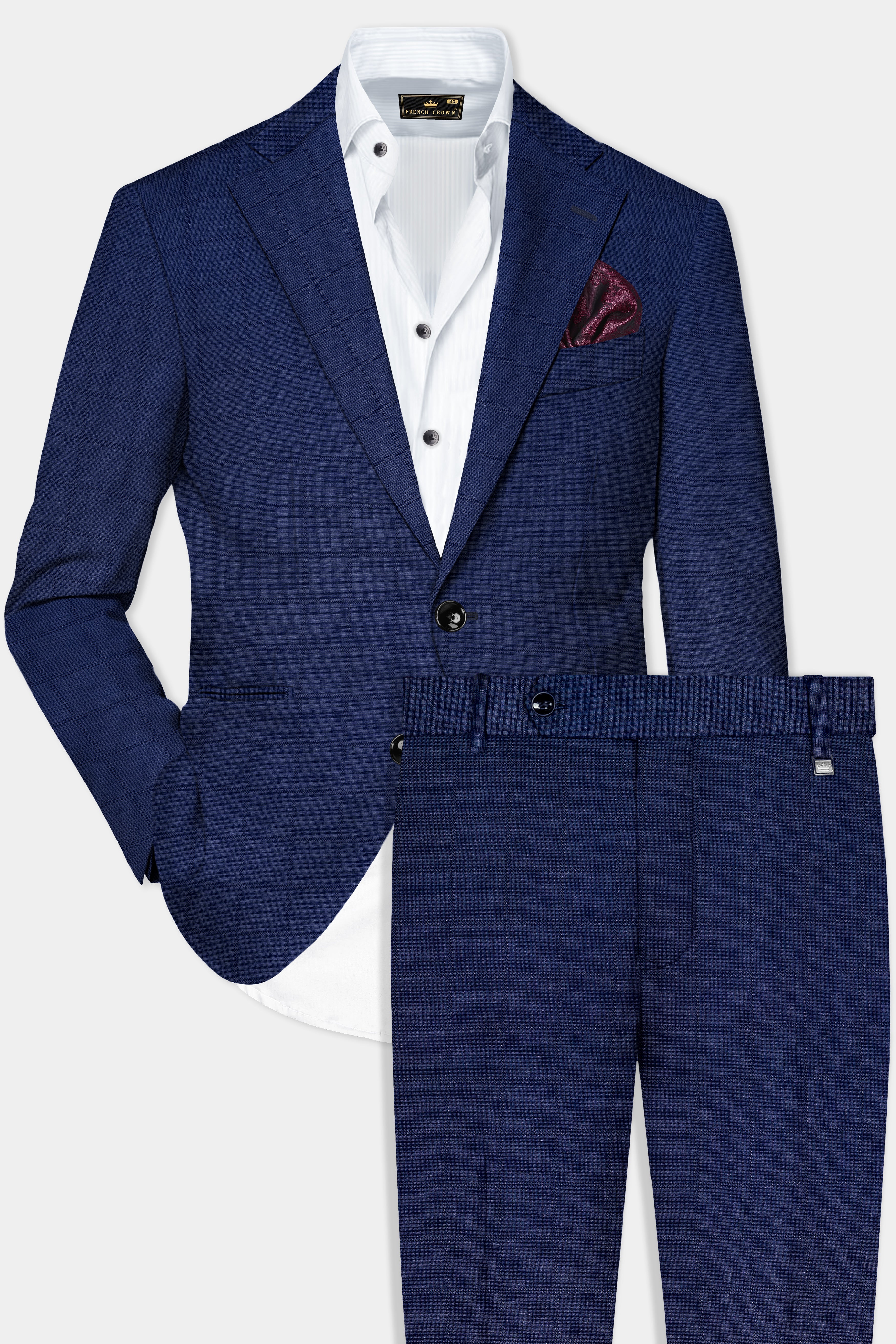 Tealish Blue Plaid Wool Rich Single Breasted Suit