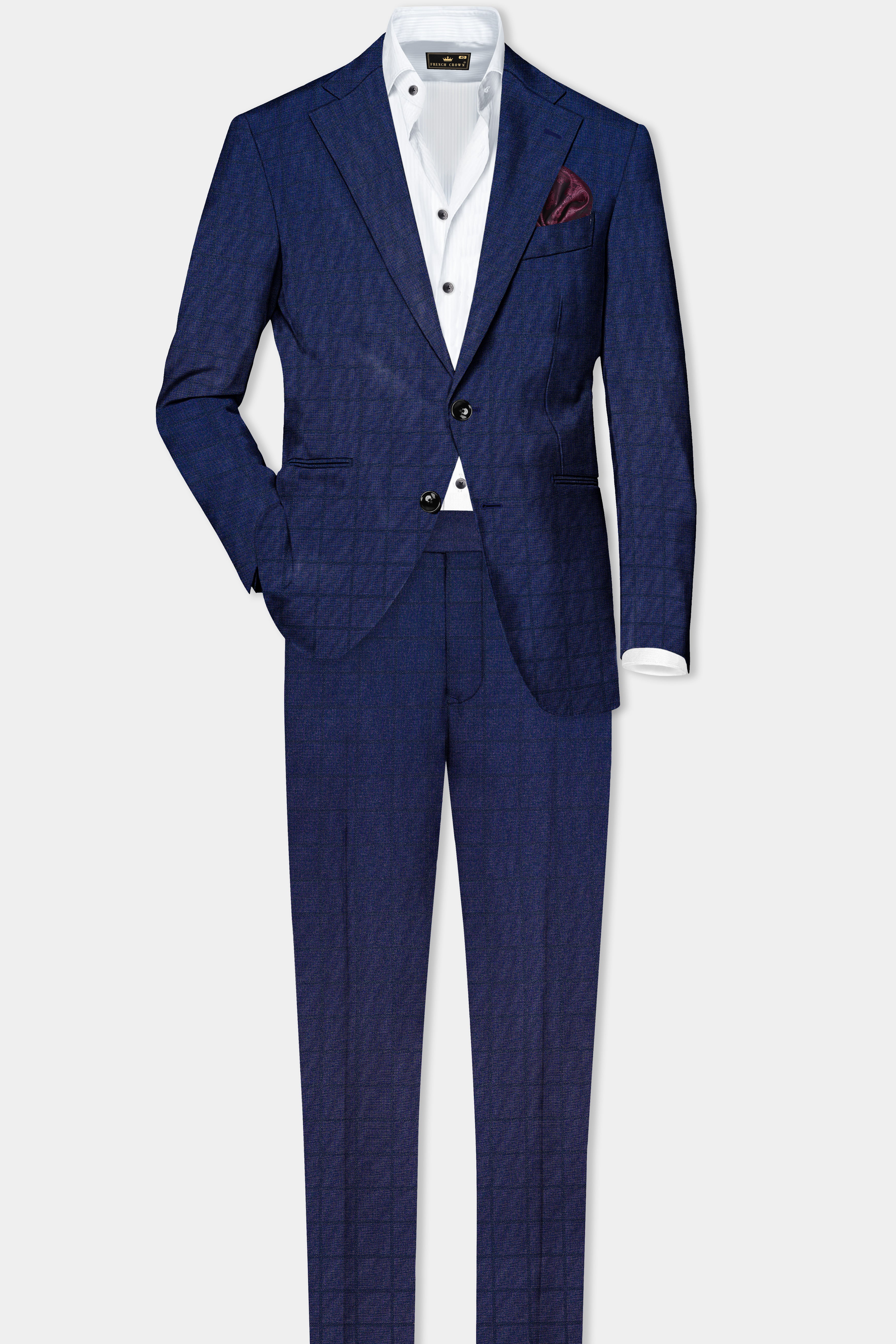 Tealish Blue Plaid Wool Rich Single Breasted Suit