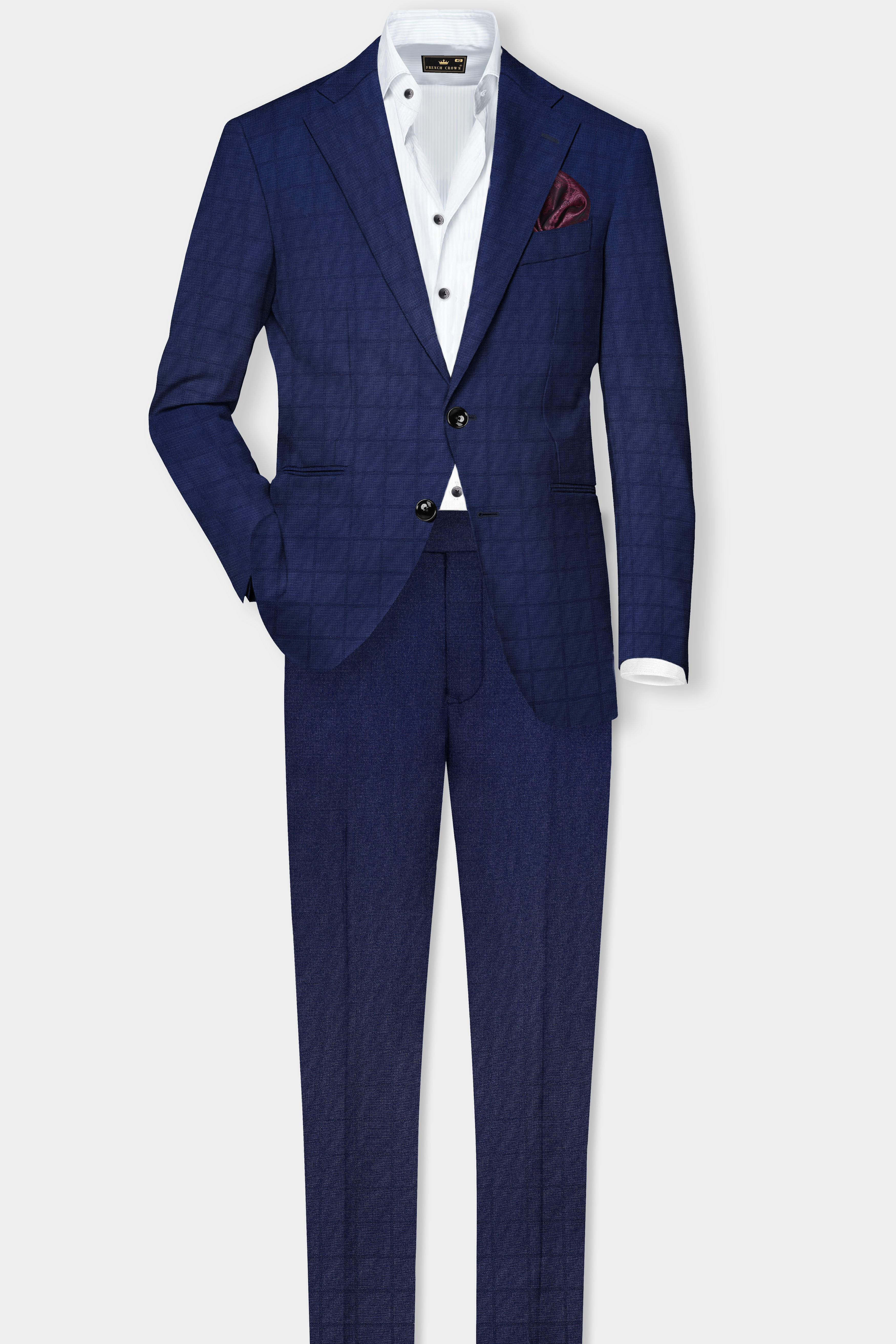 Tealish Blue Plaid Wool Rich Single Breasted Suit