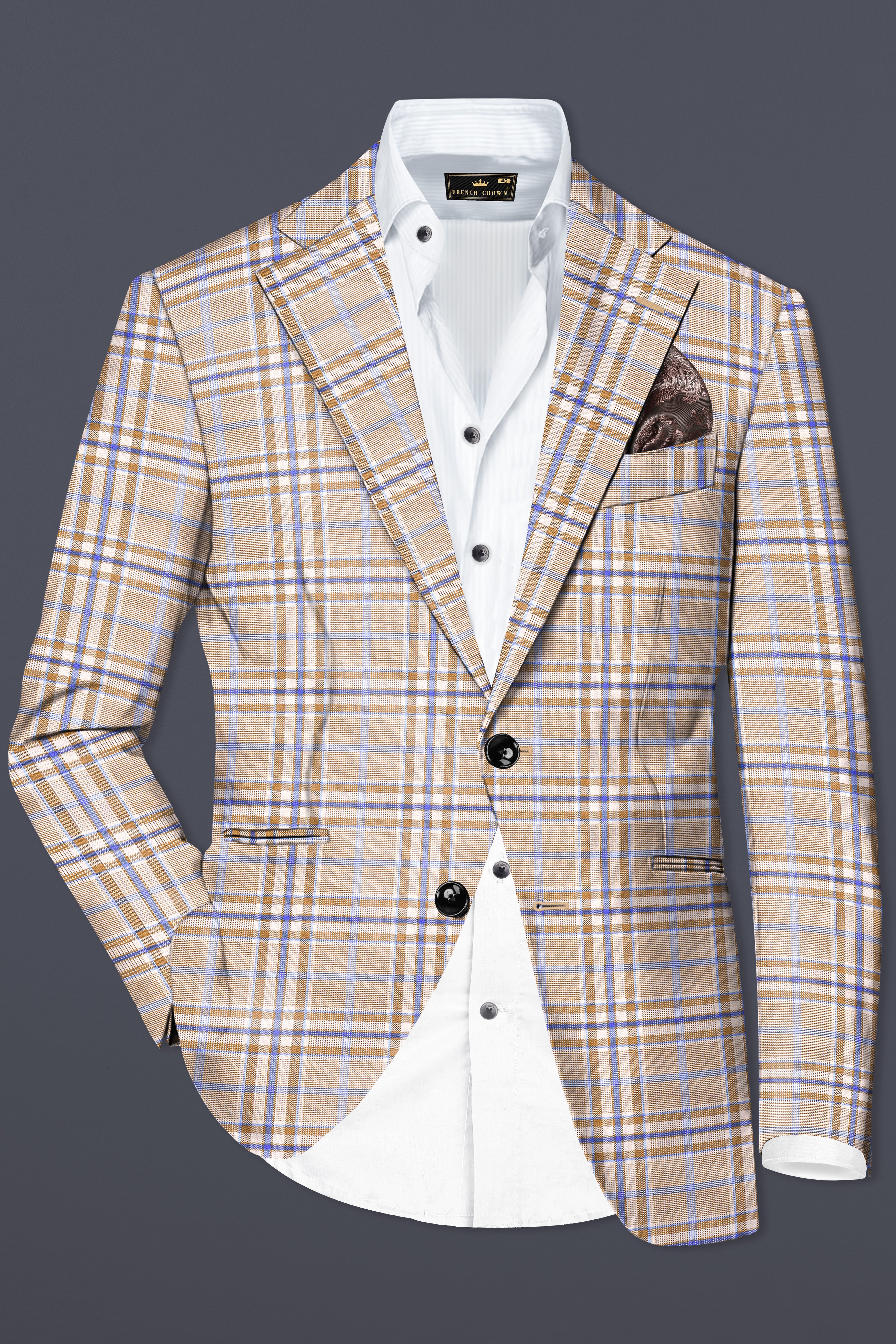 Orchid cream And Wild Blue Plaid Wool Rich Single Breasted Suit