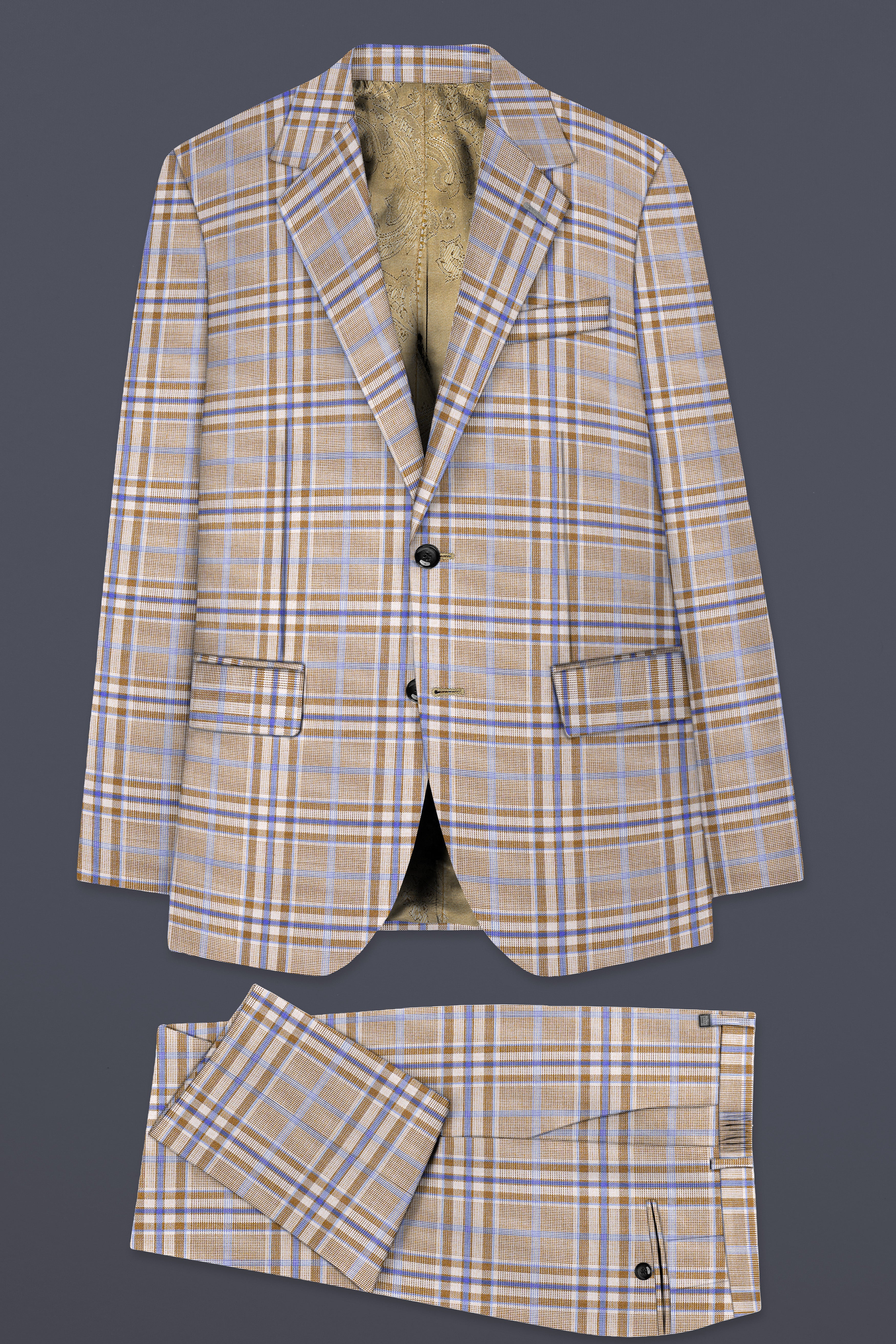 Orchid cream And Wild Blue Plaid Wool Rich Single Breasted Suit