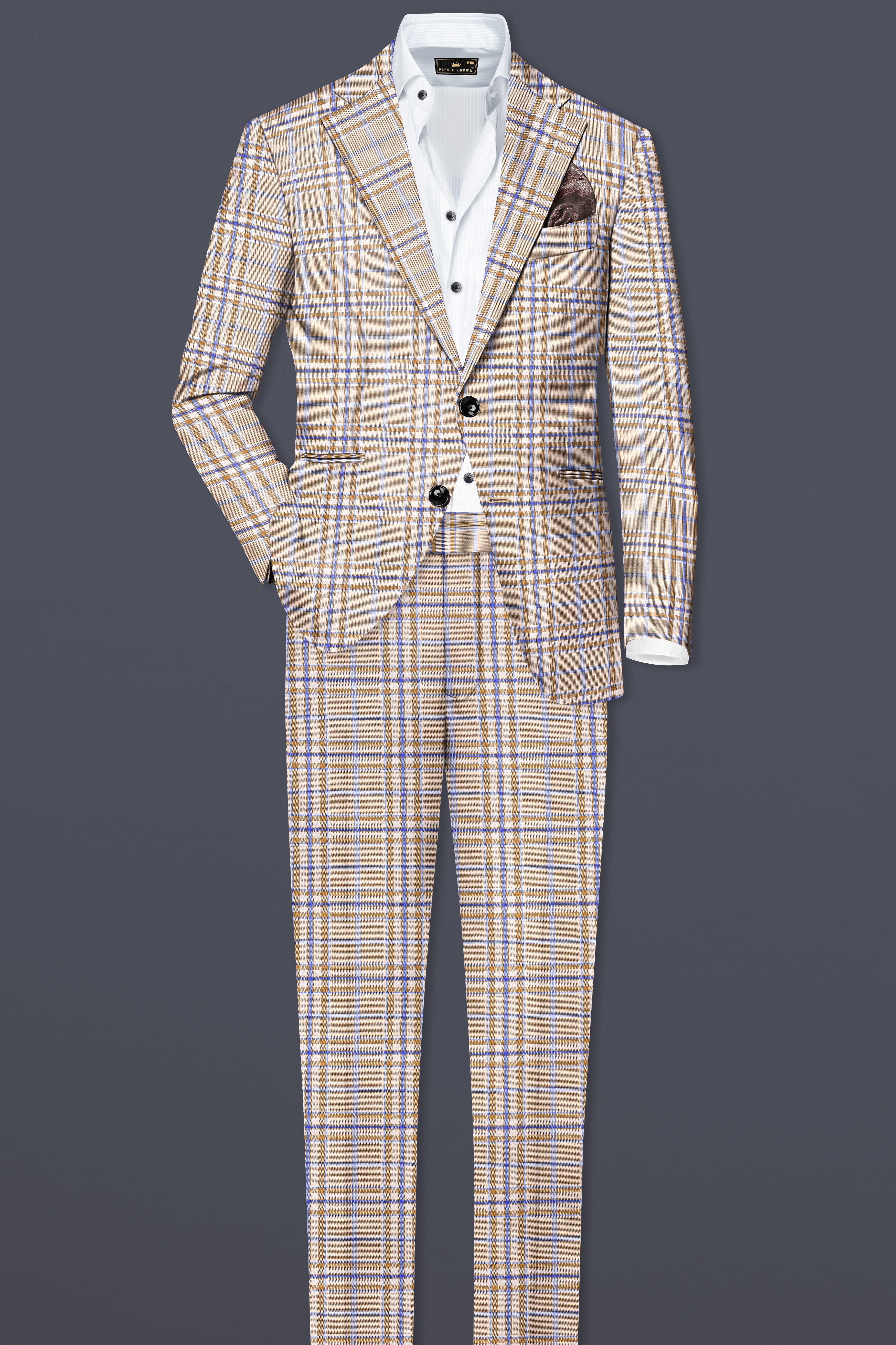 Orchid cream And Wild Blue Plaid Wool Rich Single Breasted Suit