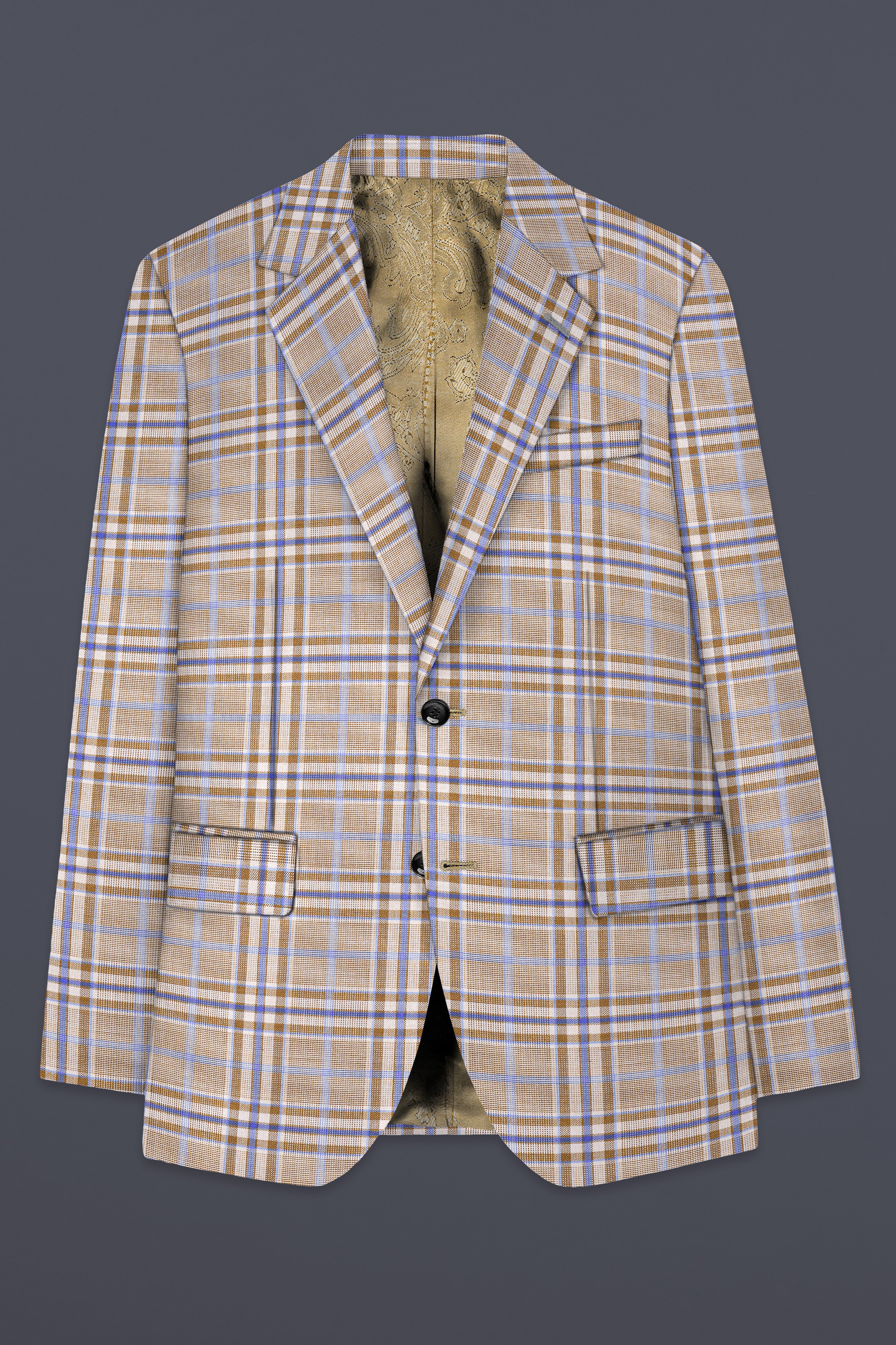 Orchid cream And Wild Blue Plaid Wool Rich Single Breasted Suit