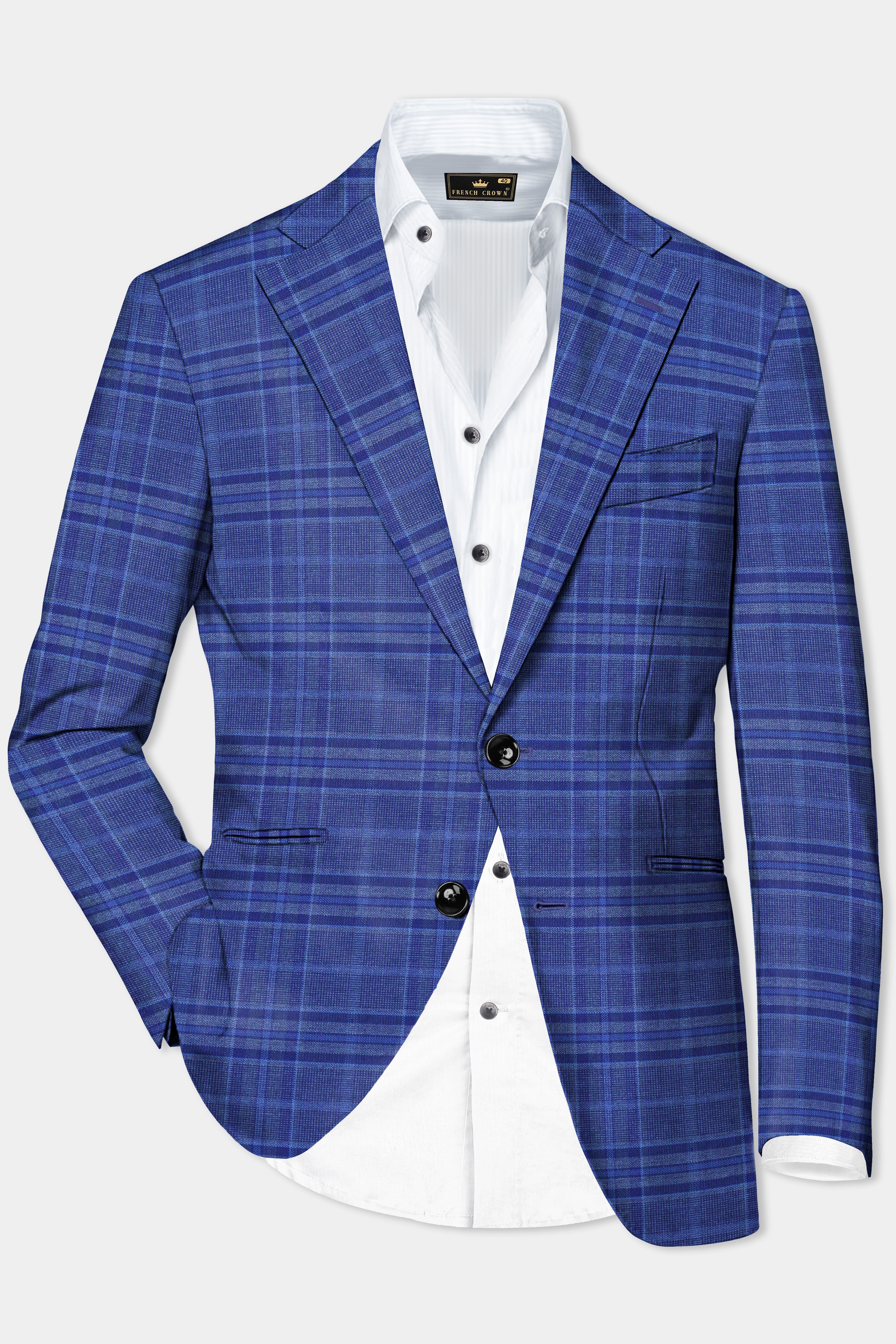 Chambray Blue Plaid Wool Rich Single Breasted Suit