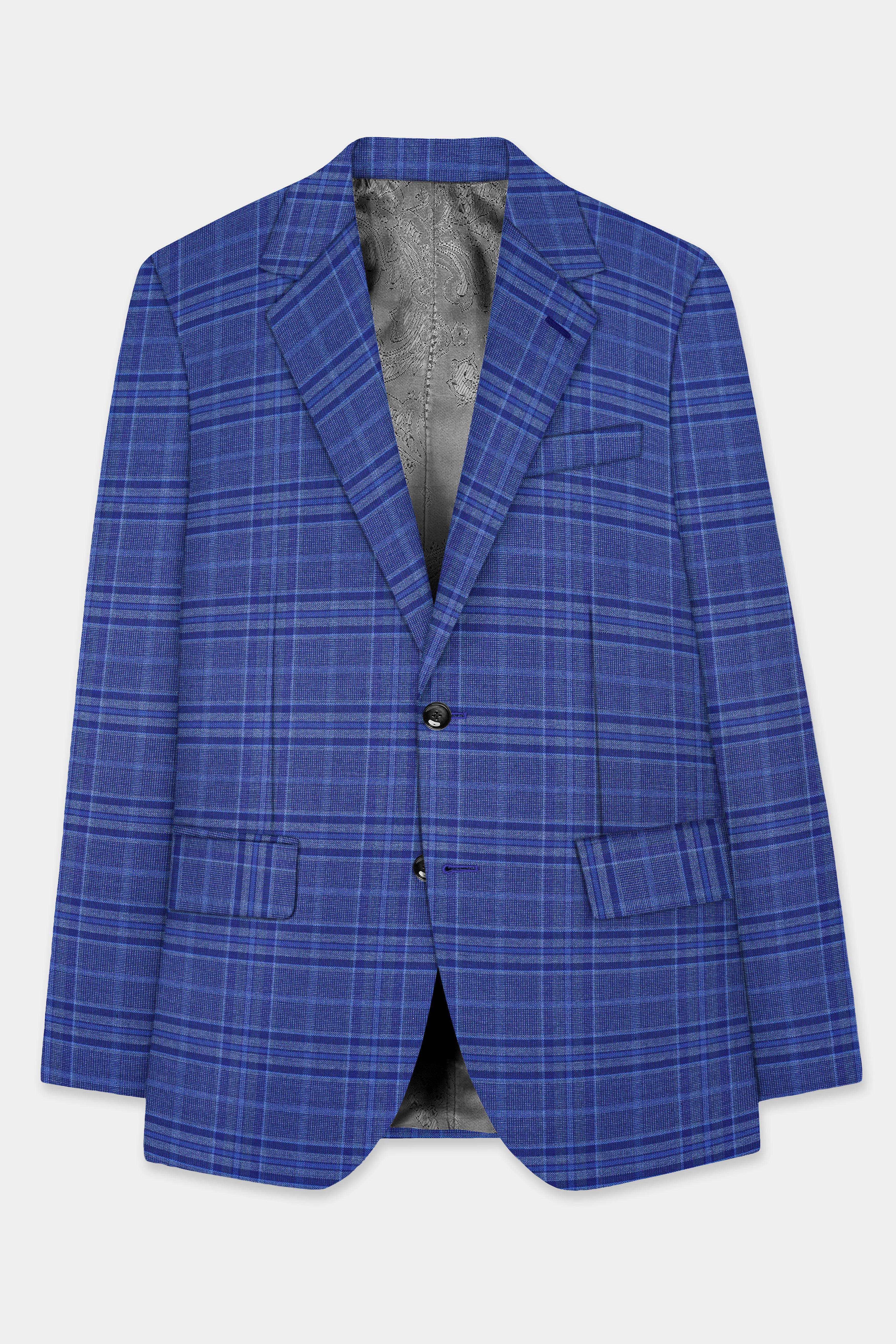 Chambray Blue Plaid Wool Rich Single Breasted Suit