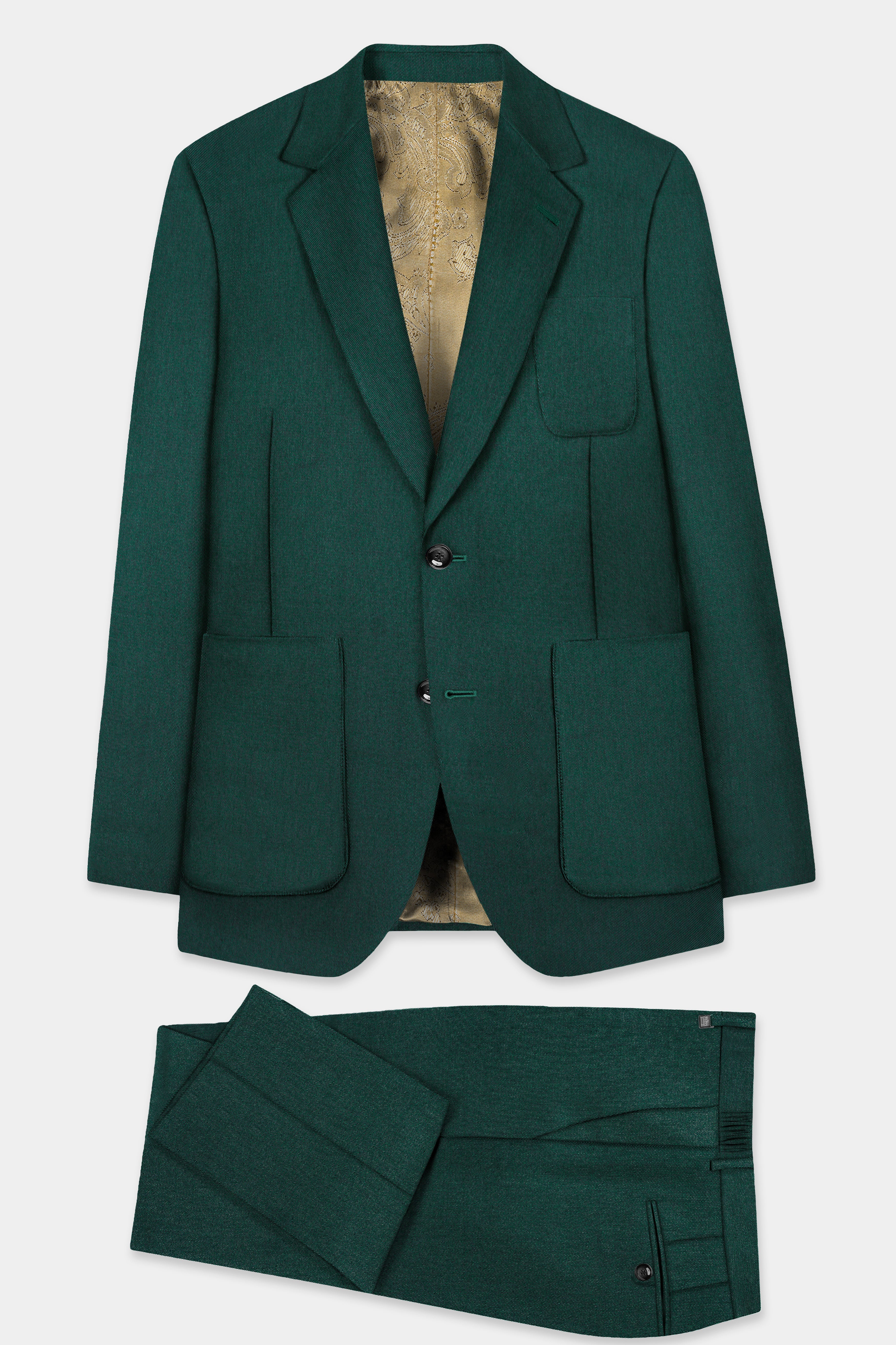 Phthalo Green Solid Cotton Single Breasted Sports Suit