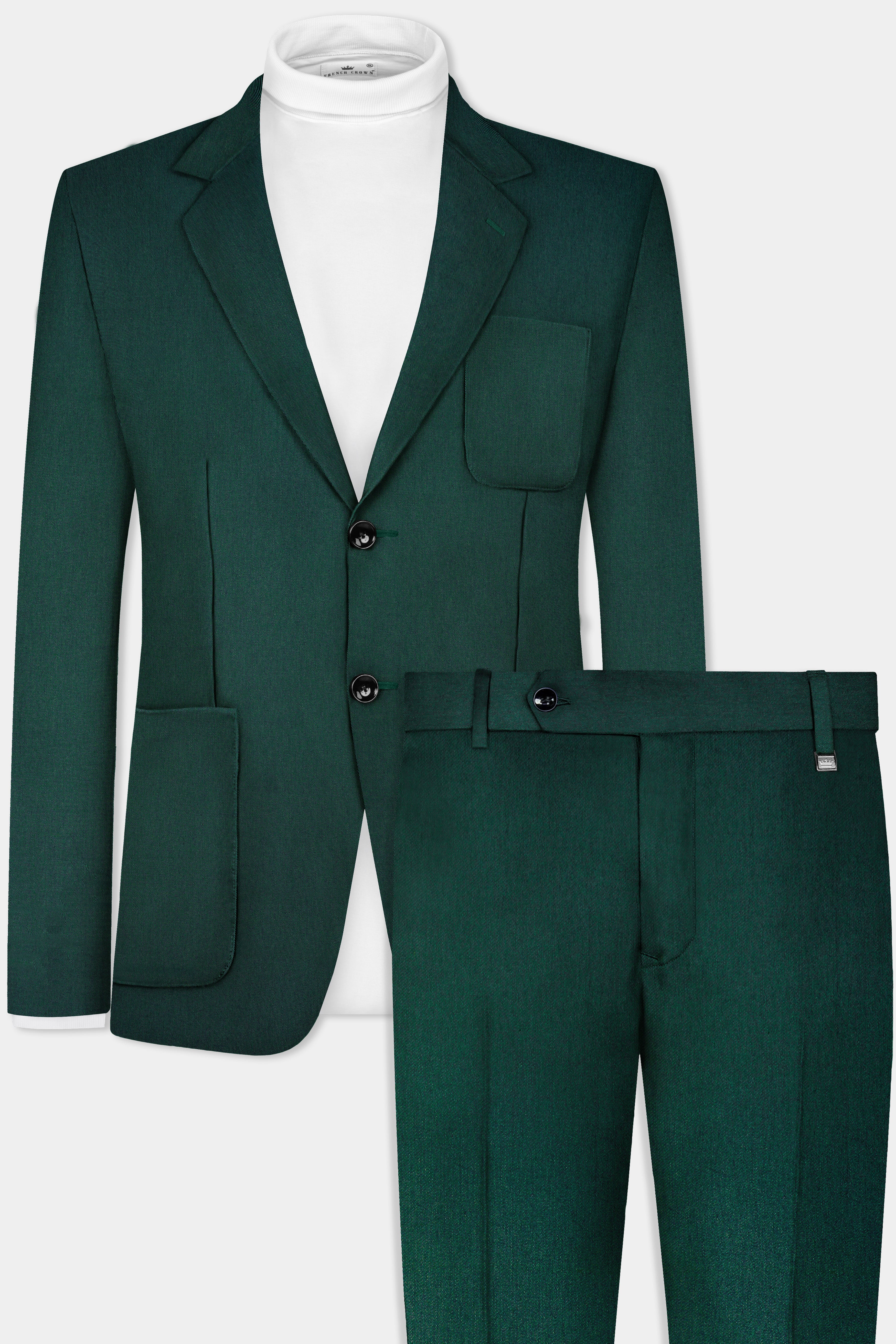 Phthalo Green Solid Cotton Single Breasted Sports Suit