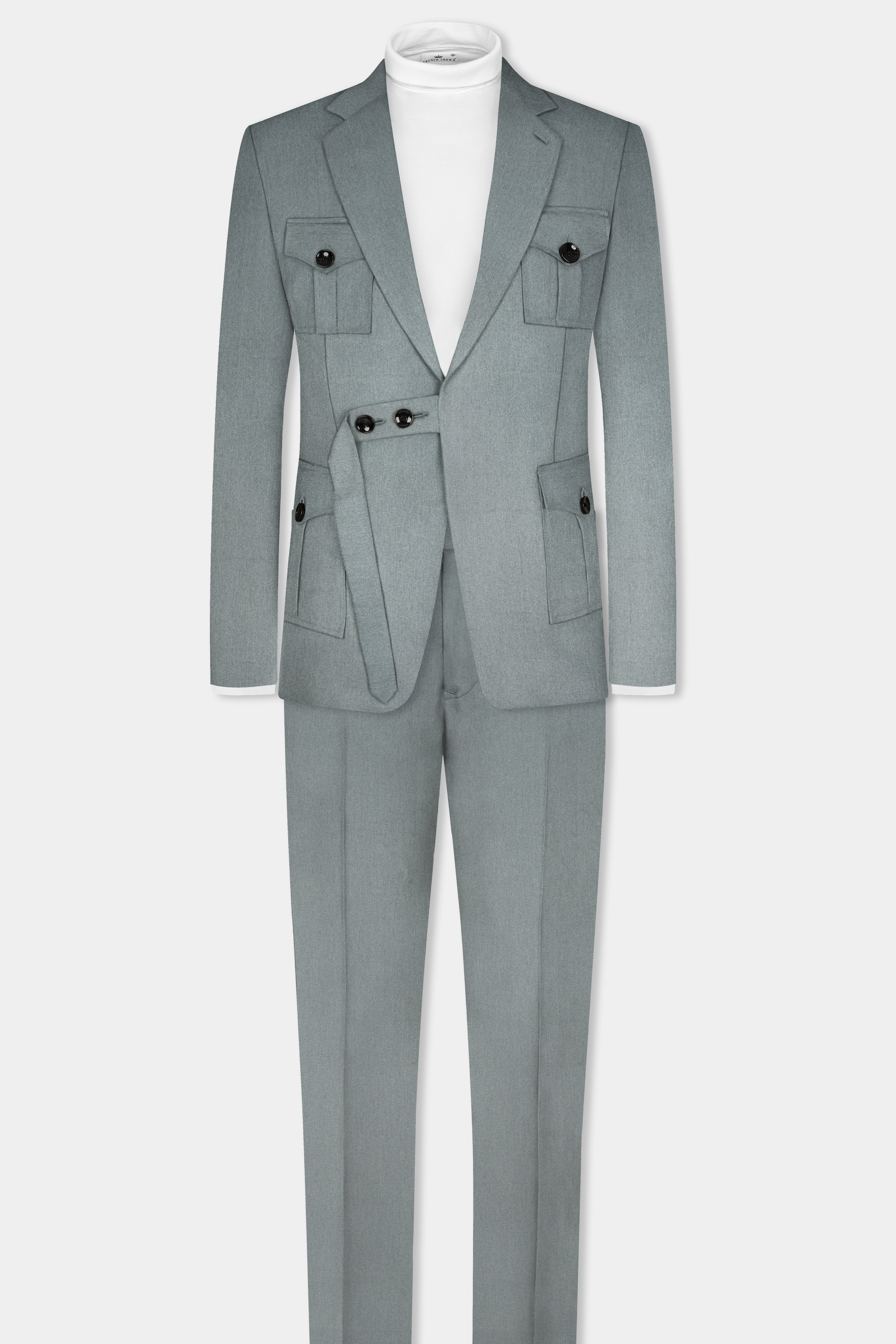 Smokey Gray Solid Cotton Belt Closure Designer Suit