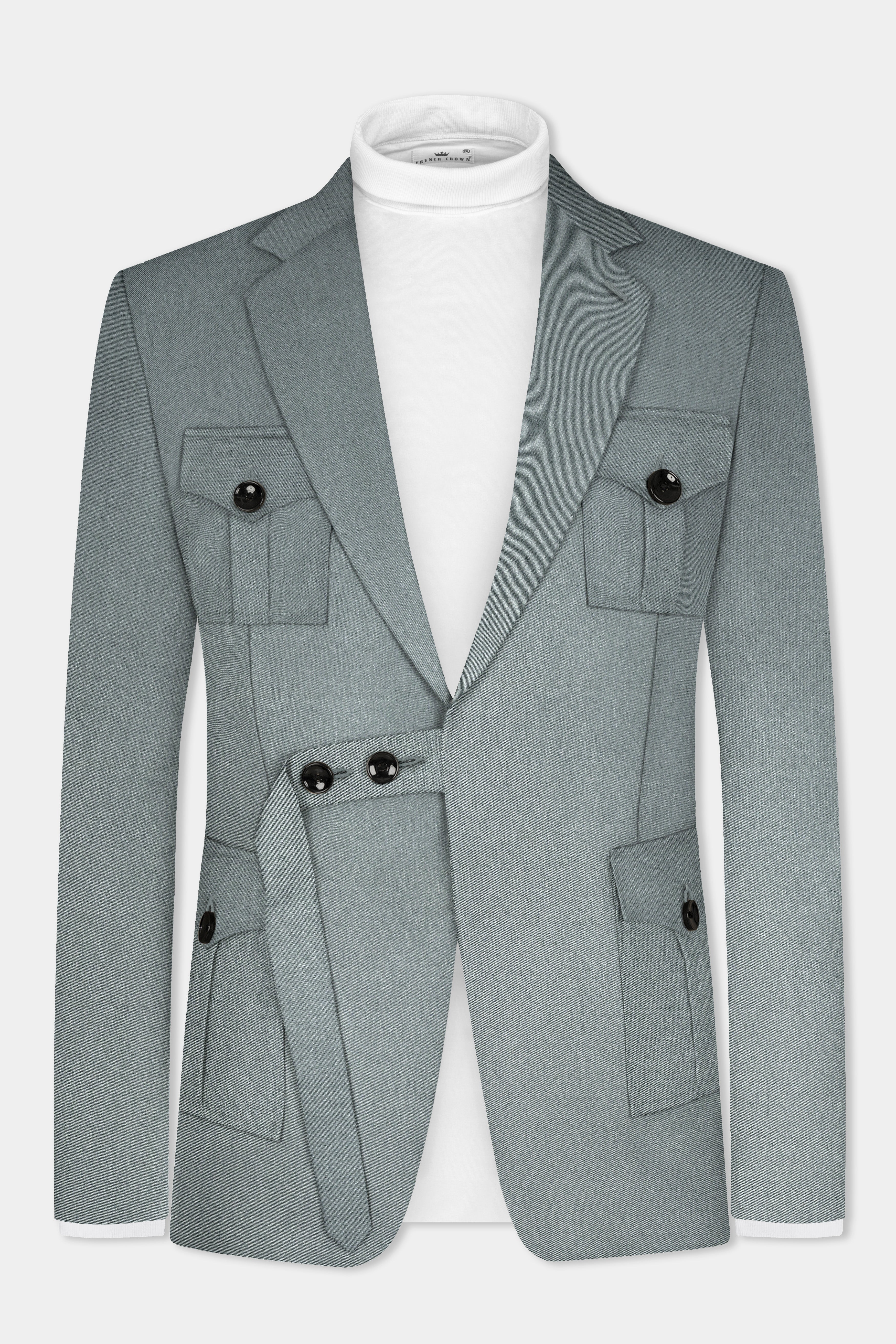 Smokey Gray Solid Cotton Belt Closure Designer Suit