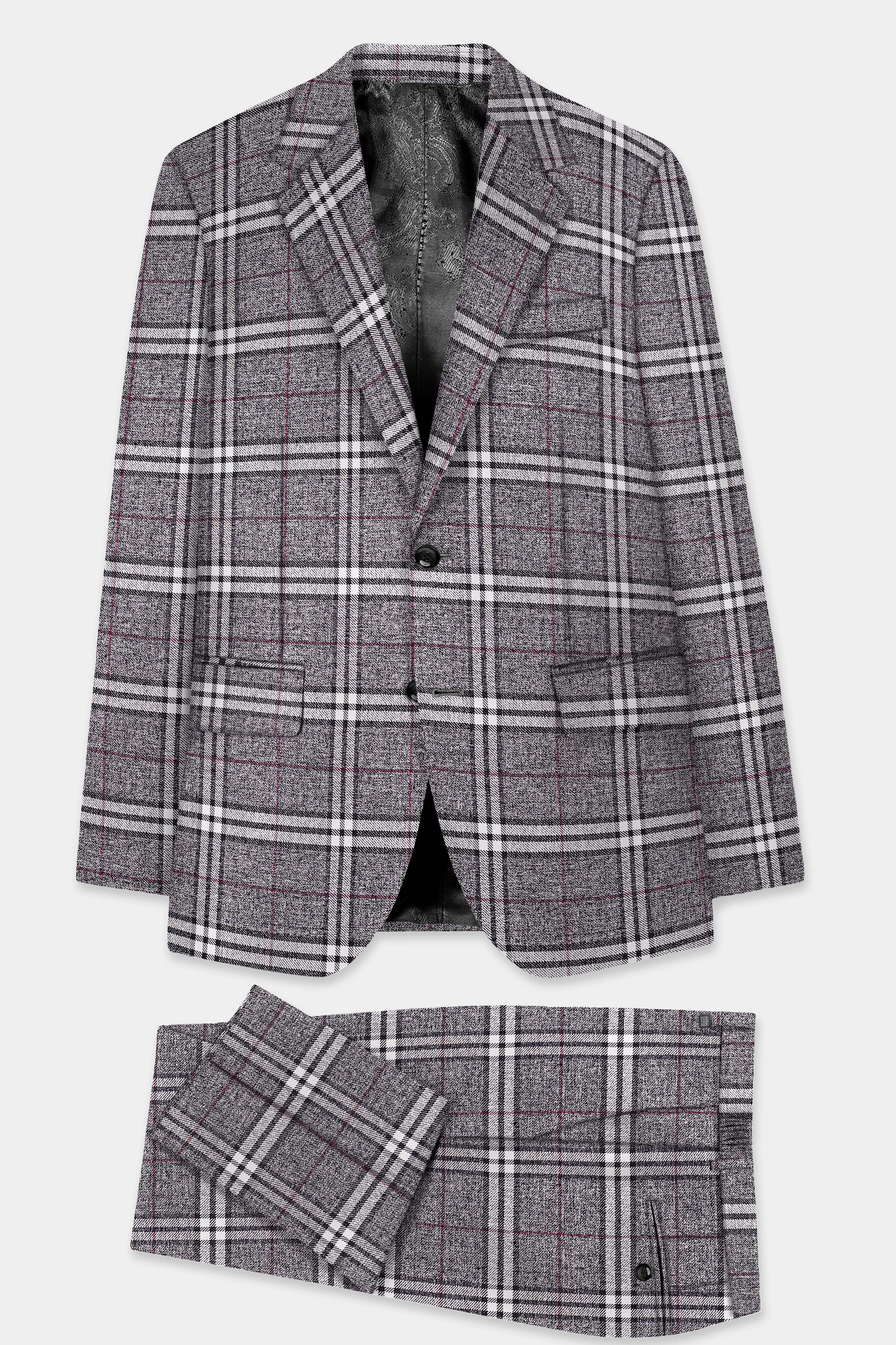 Granite Gray Plaid Wool Rich Single Breasted Suit