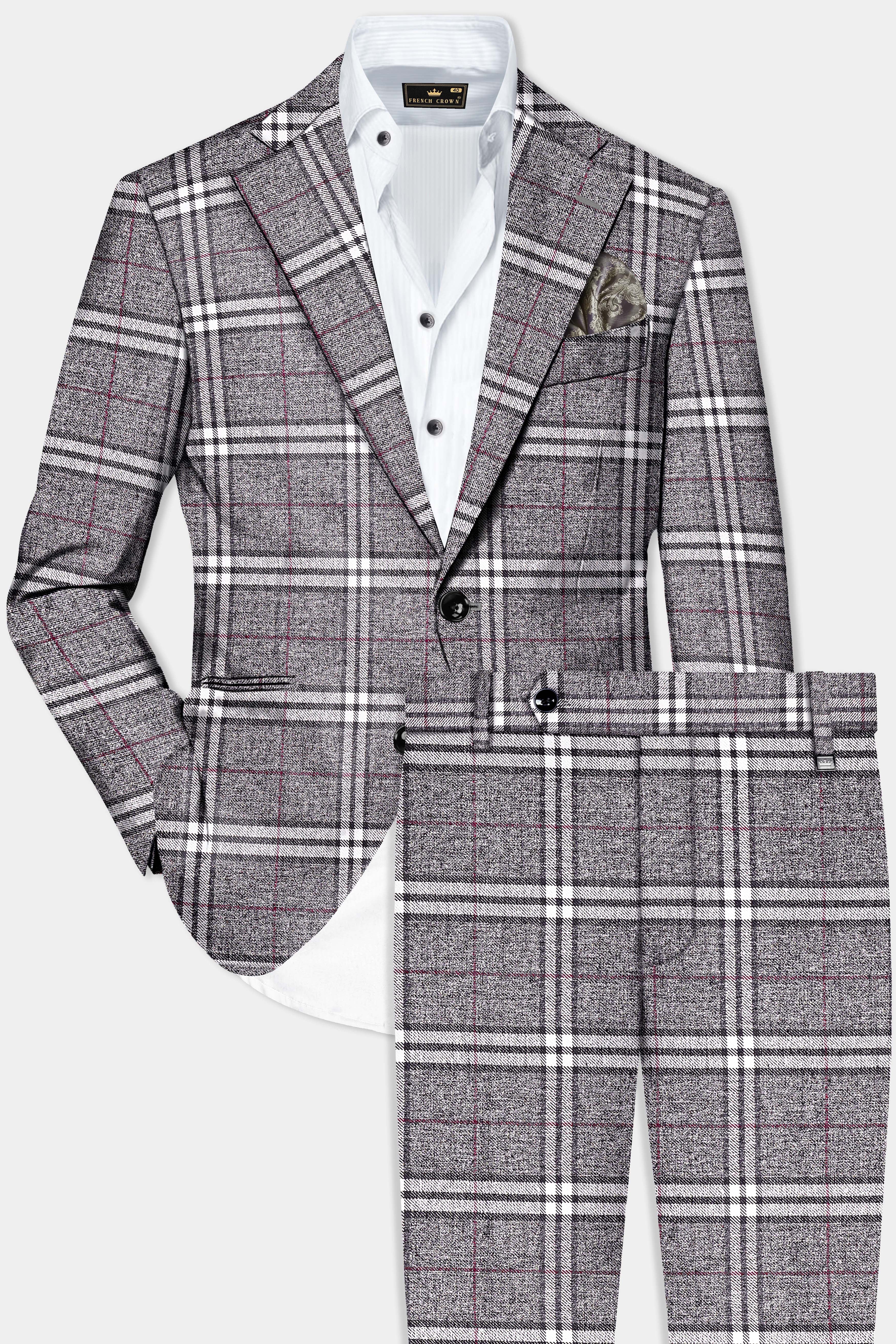 Granite Gray Plaid Wool Rich Single Breasted Suit