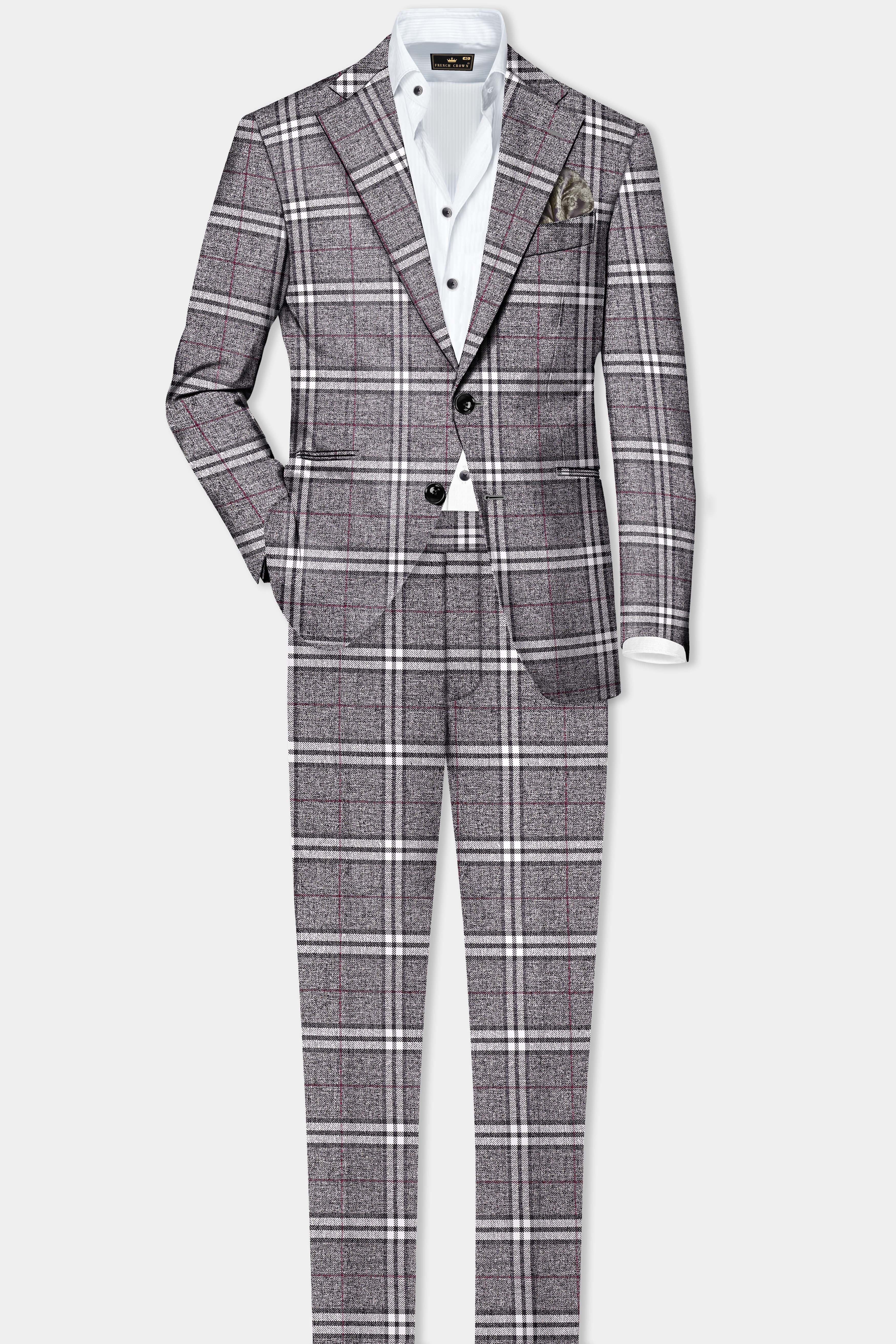 Granite Gray Plaid Wool Rich Single Breasted Suit