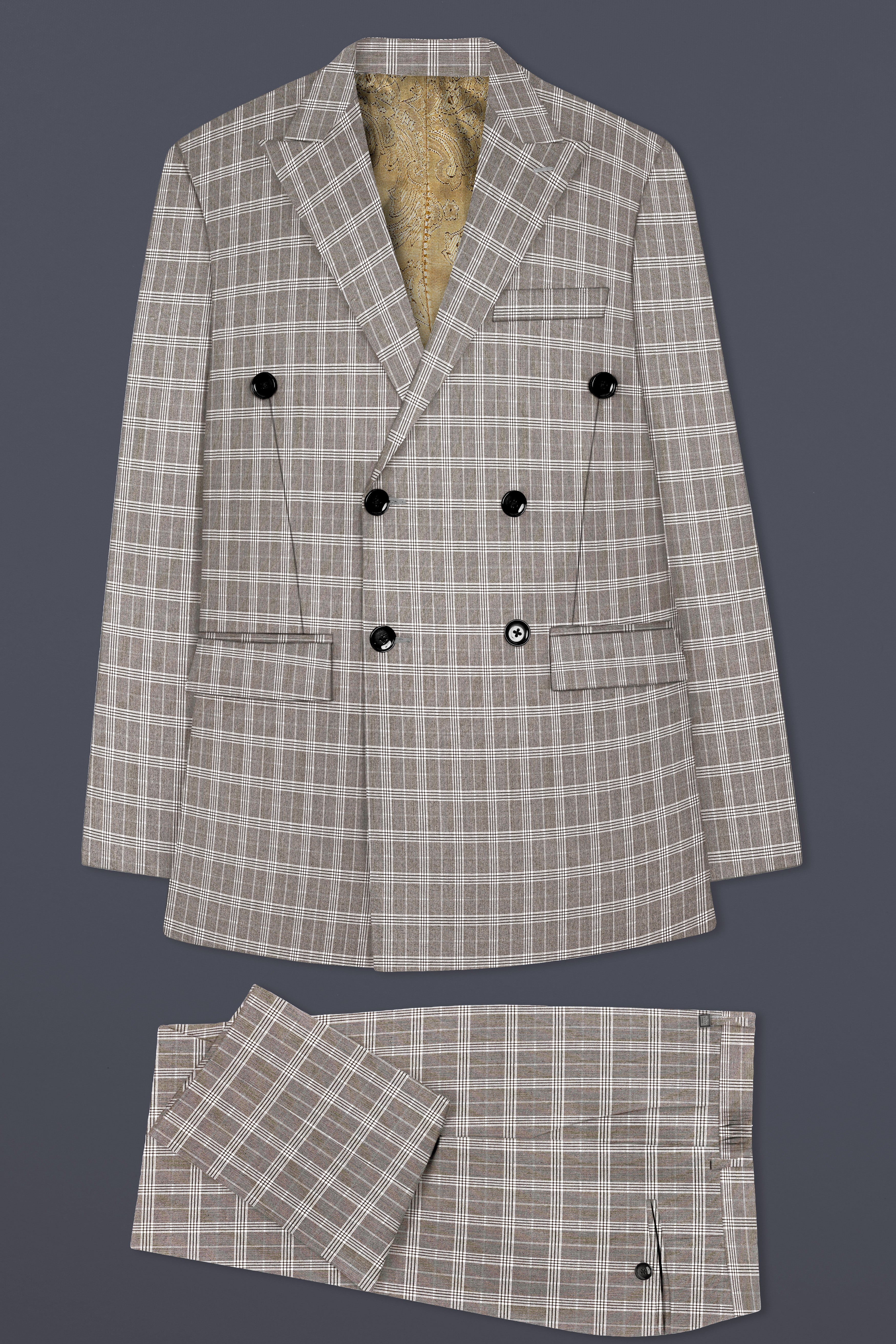 Monsoon Gray Plaid Wool Rich Double Breasted Suit