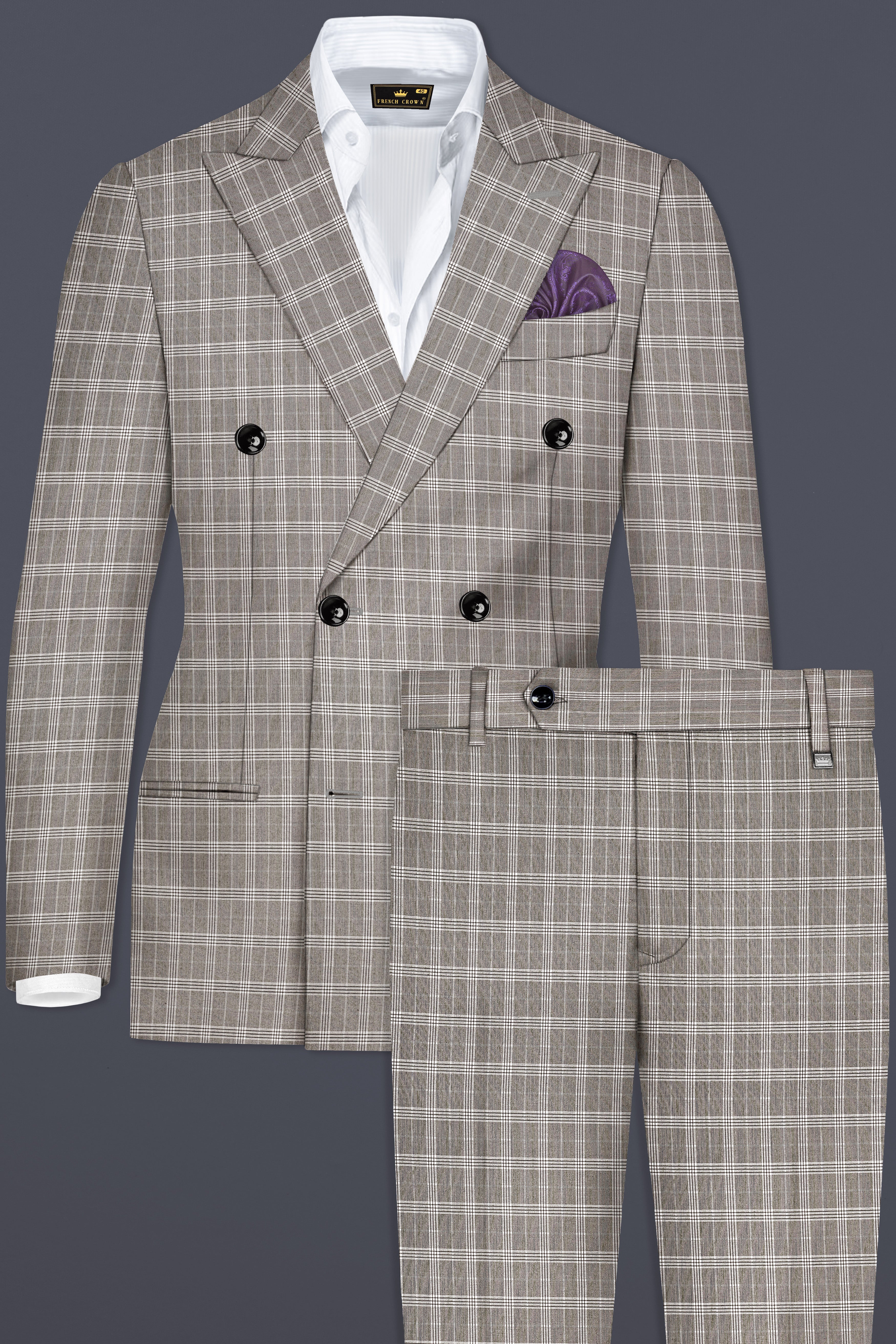 Monsoon Gray Plaid Wool Rich Double Breasted Suit